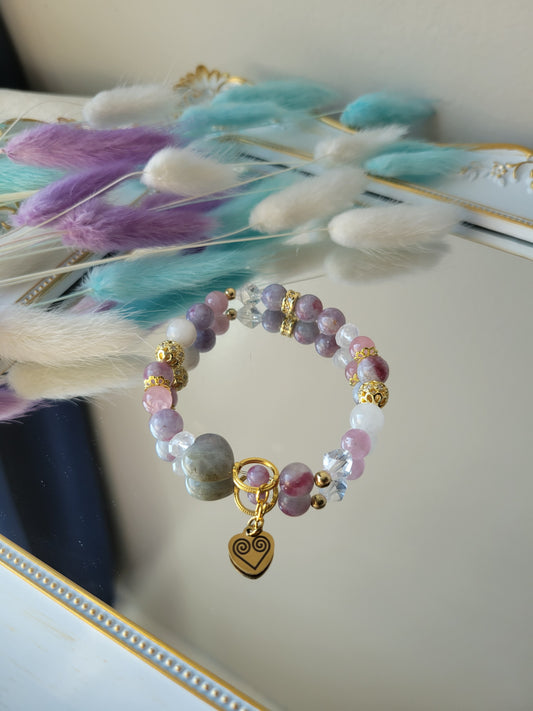 HHD1 Clear Quartz and Unicorn Stone Bracelet