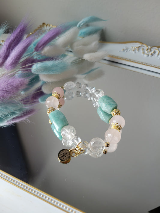 HEC4 Amazonite, Clear Quartz, and Rose Quartz Bracelet