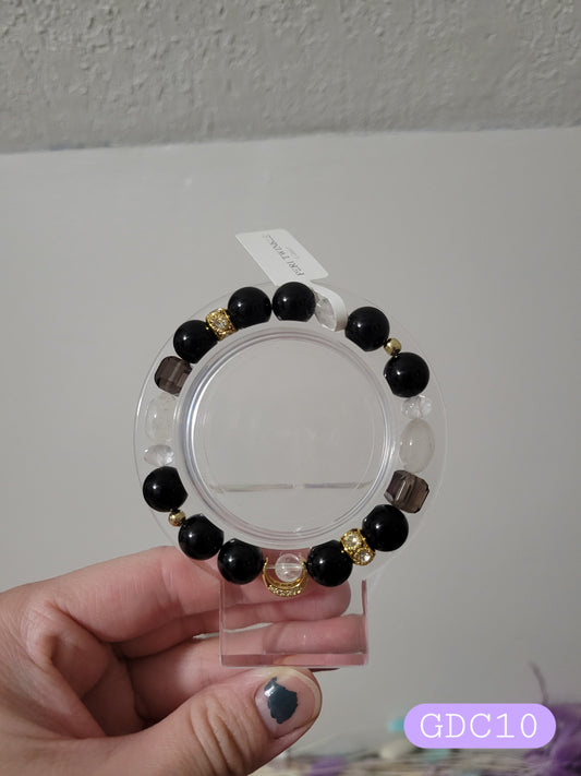 GDC10 Black Obsidian, Clear Quartz,and Ice Obsidian Bracelet