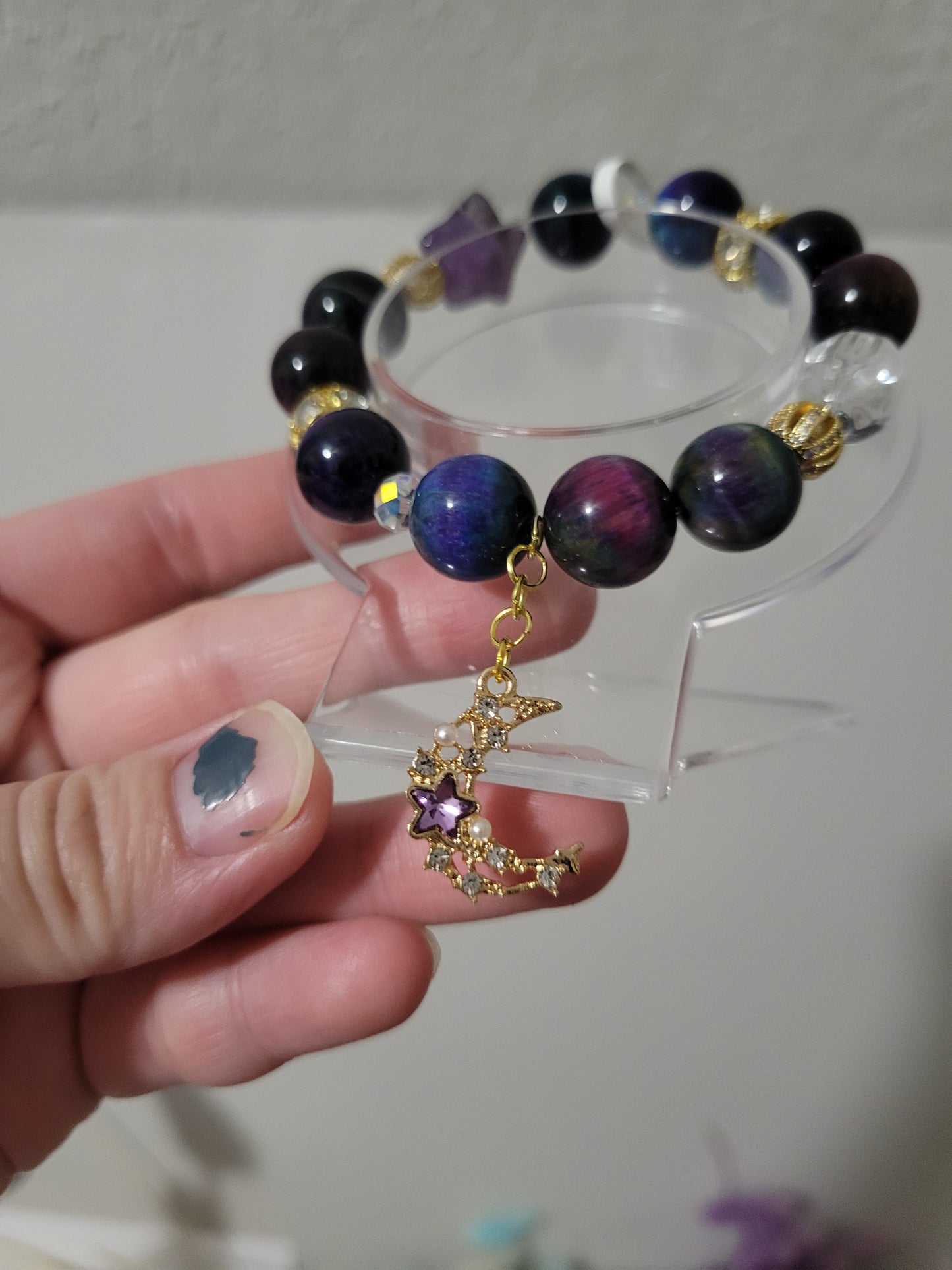 GDC11 Amethyst, Clear Quartz, and Galaxy Tigers Eye Bracelet