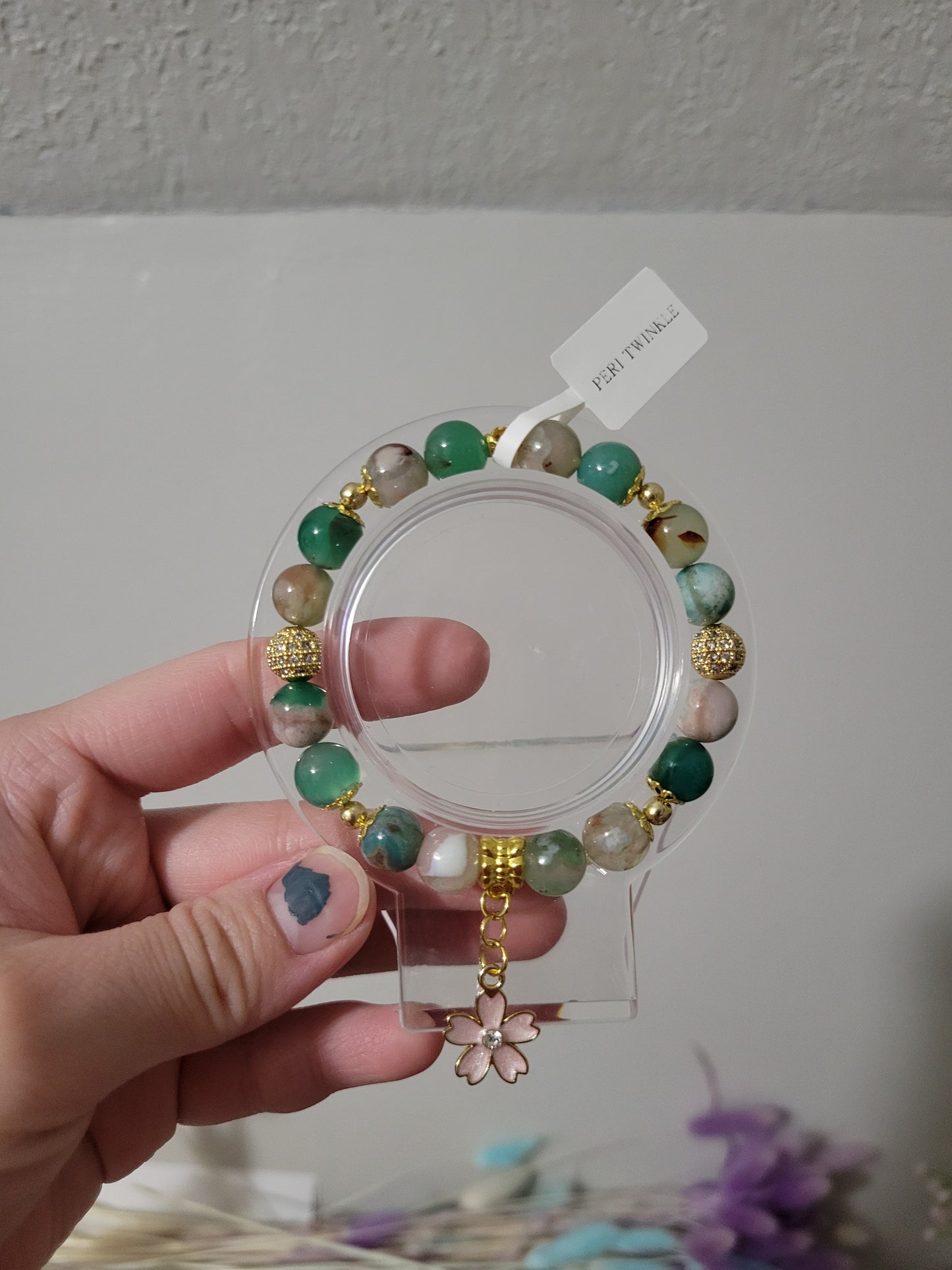 GD65 Green Flower Agate Bracelet