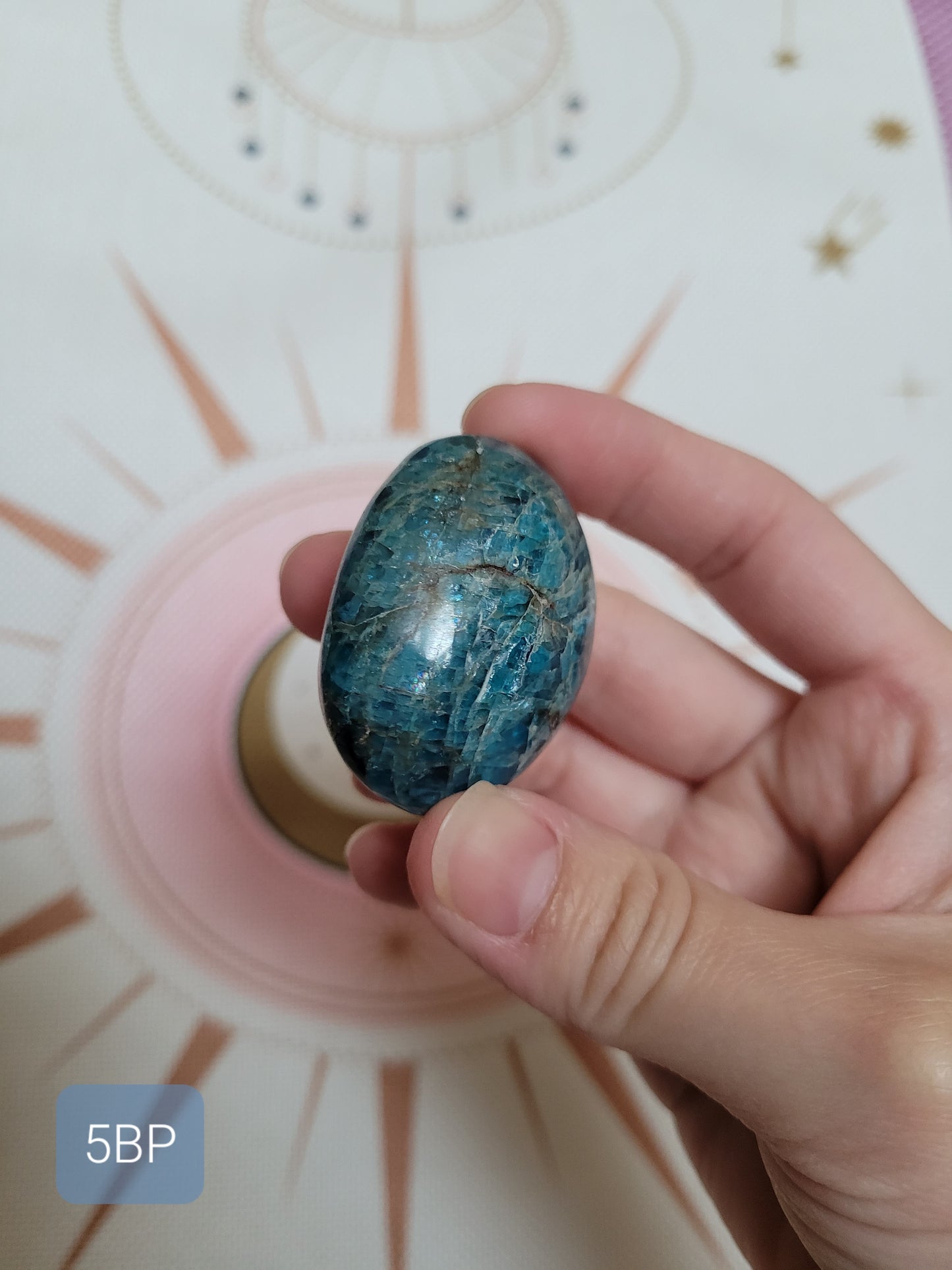 Small Flashy Blue Apatite Palm Stone 5BP