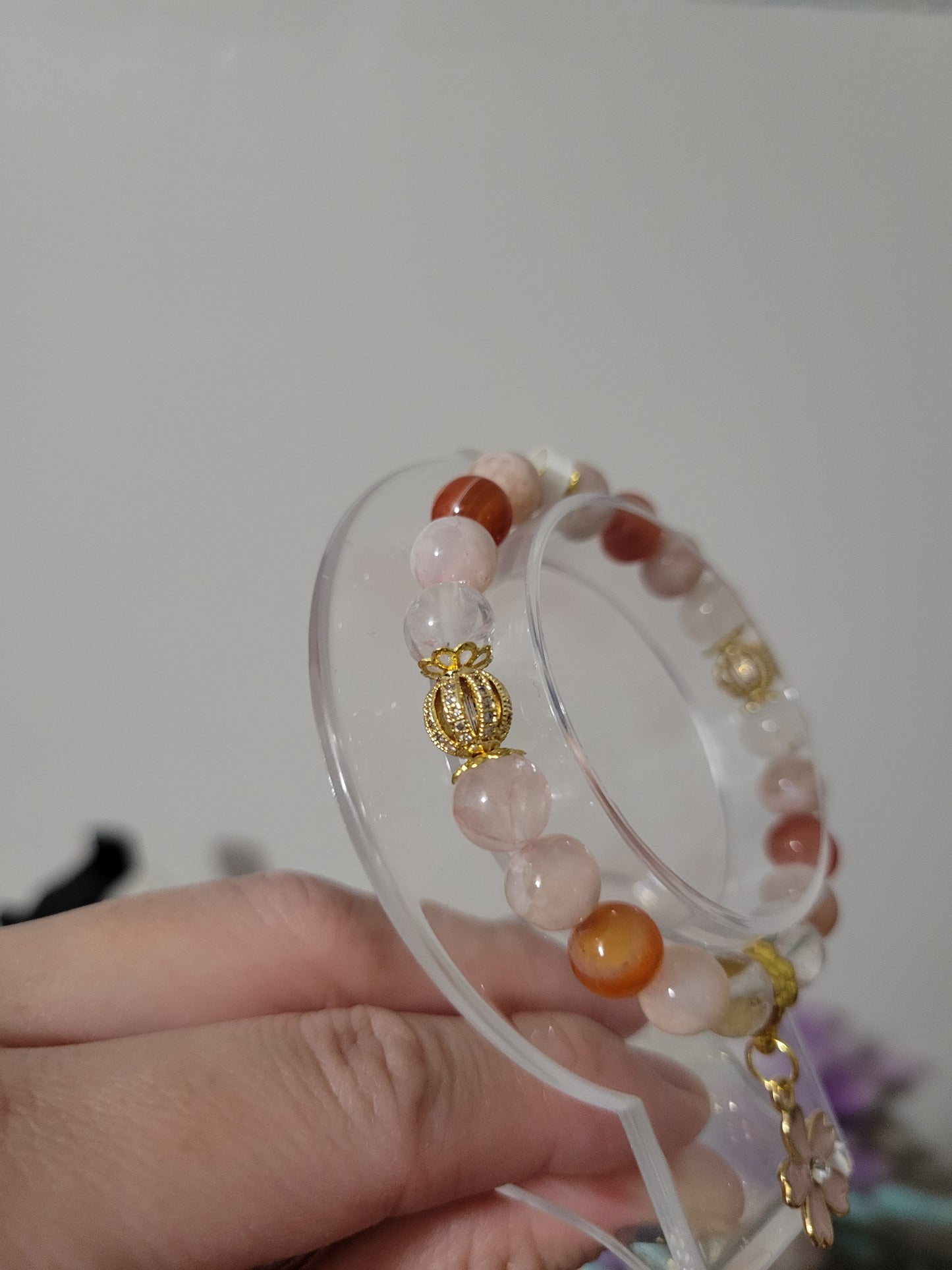 GD71 Carnelian, Clear Quartz, and Flower Agate Bracelet