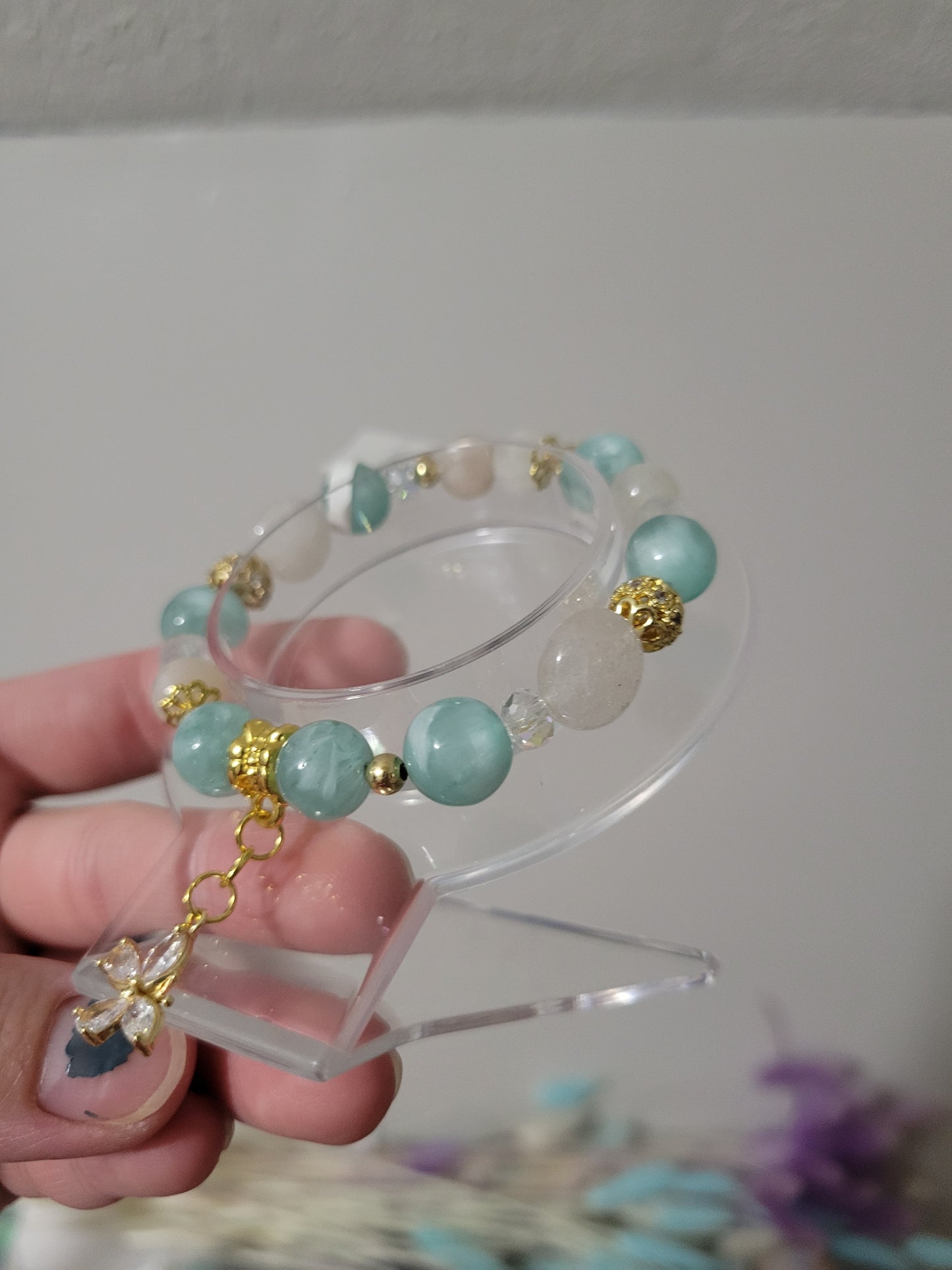 GD70 Chinese Larimar, Clear Quartz, and Moonstone Bracelet