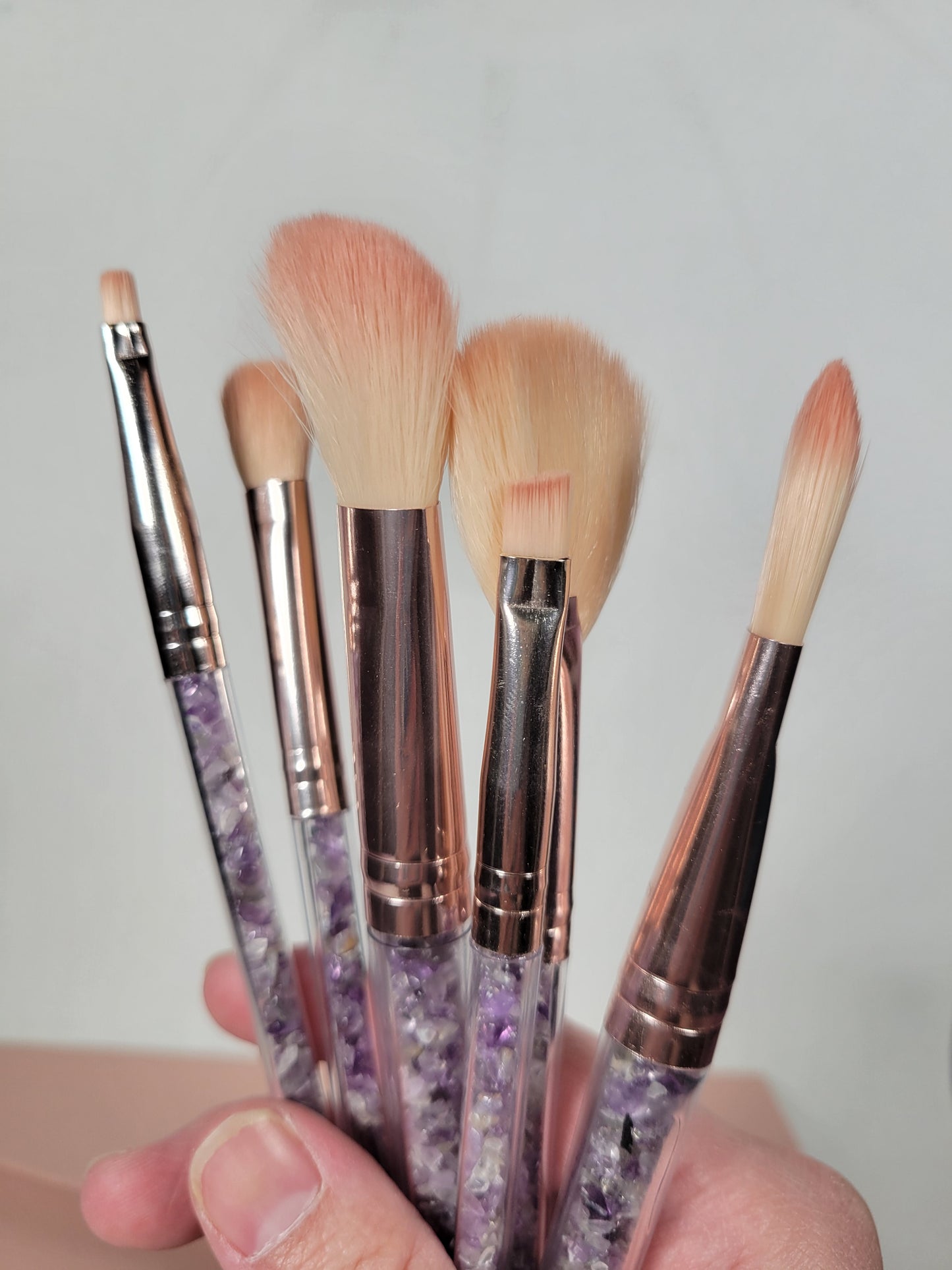 Amethyst Make-up Brush Set with Pink Vegan Leather Pouch