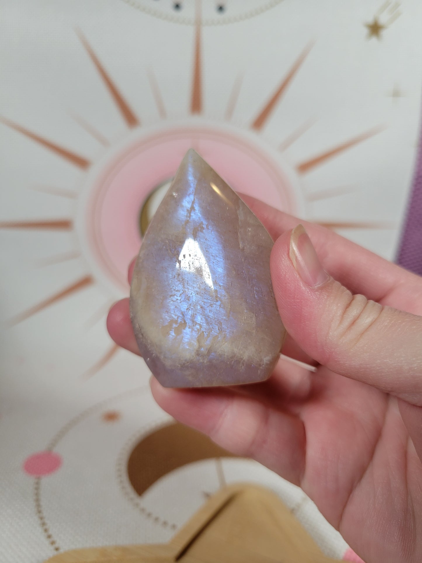 Small Sparkly Moonstone Flame Teardrop Carving 24MF