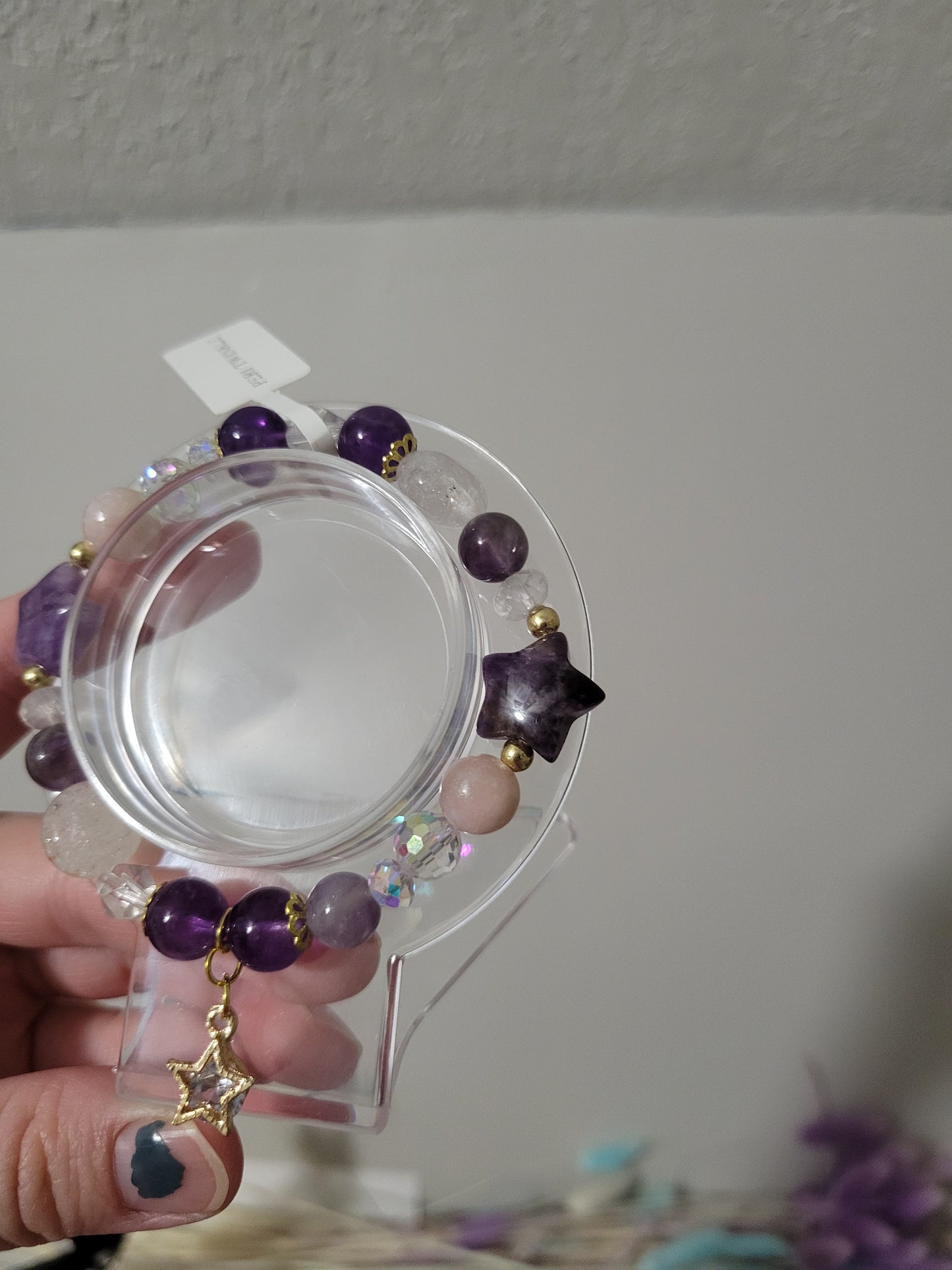 GD82 Amethyst, Clear Quartz, and Pink Opal Bracelet