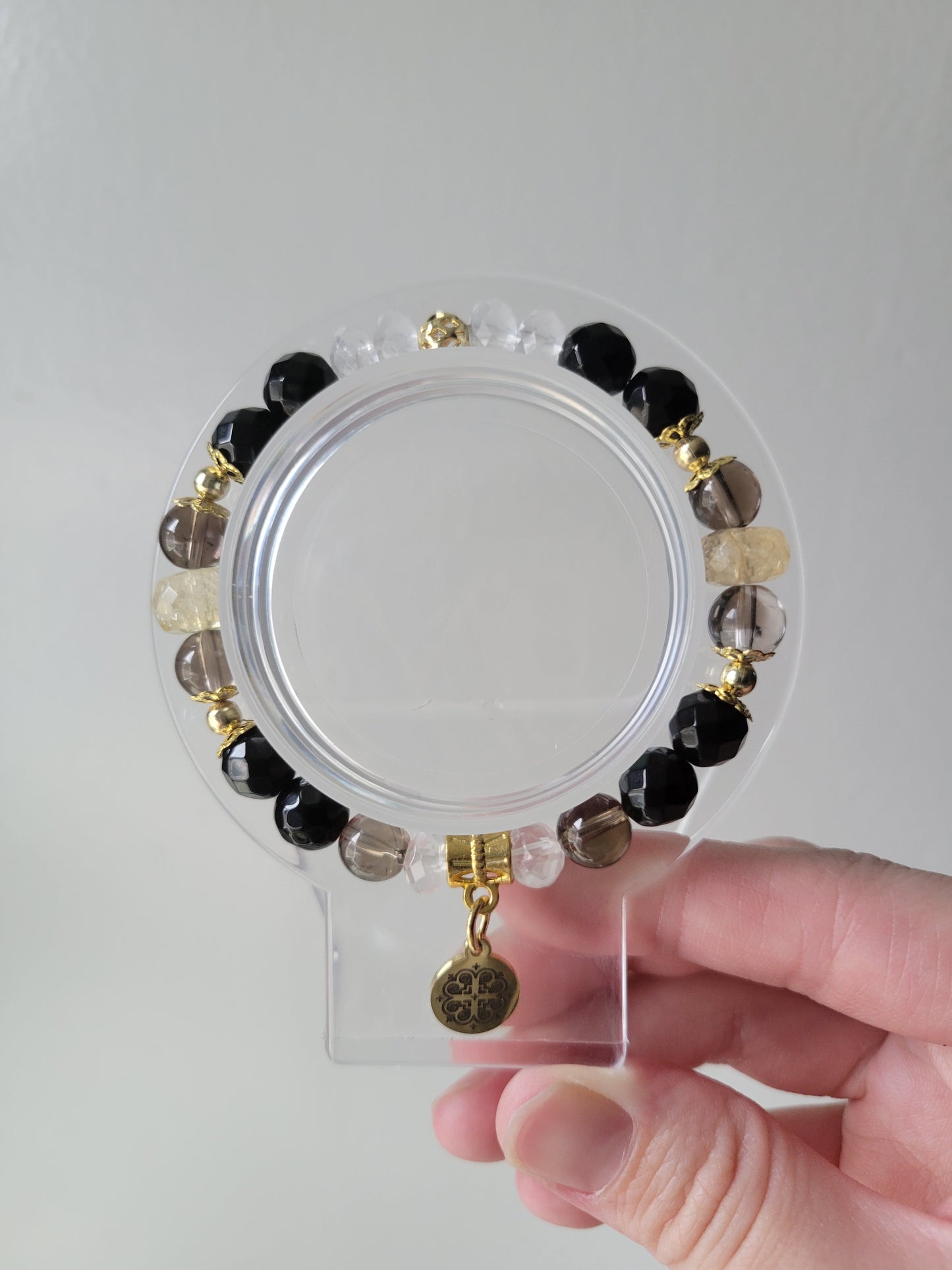 HED2 Black Obsidian, Citrine, Clear Quartz, and Smoky Quartz Bracelet