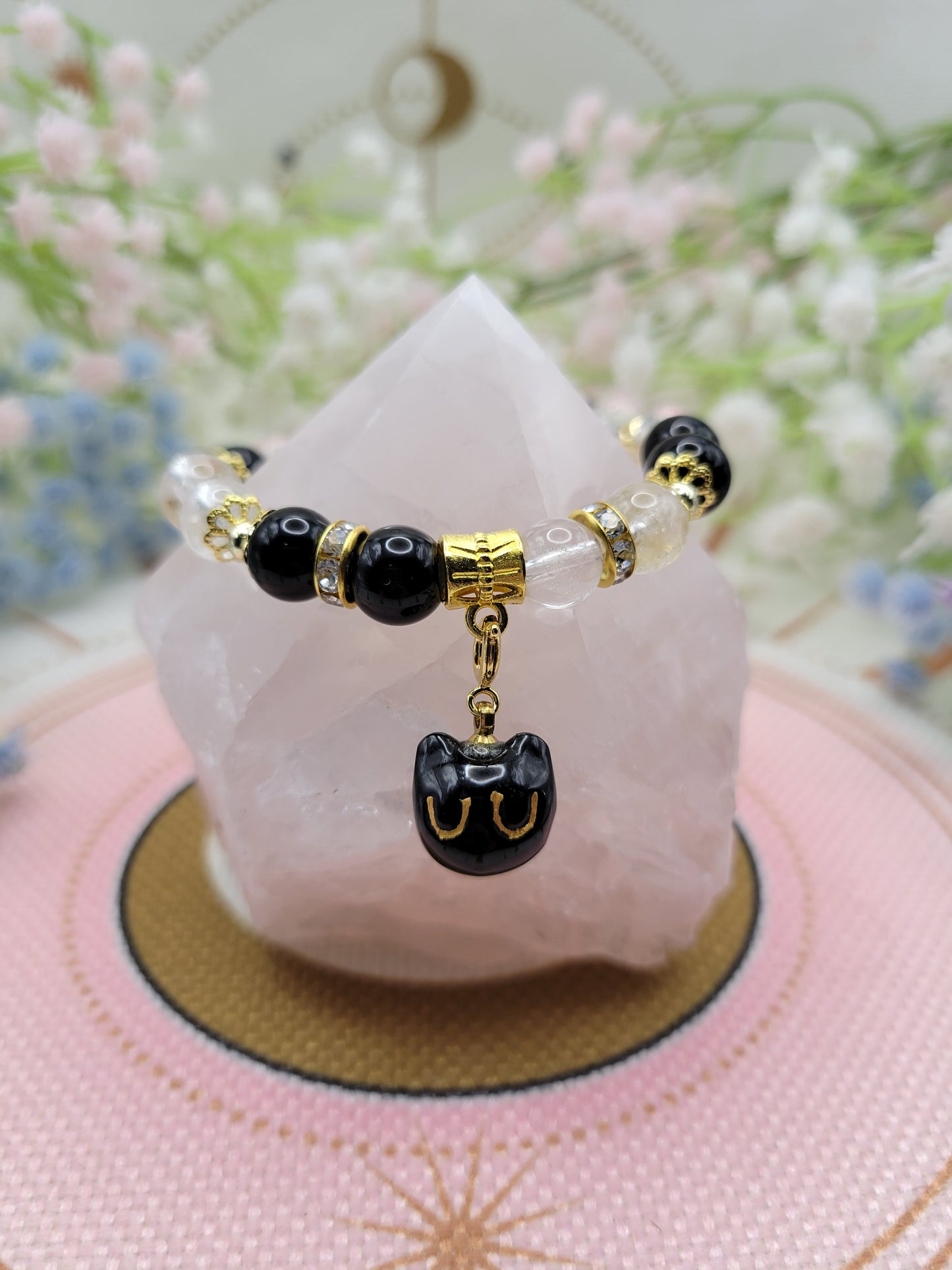 GD51 Black Obsidian and Clear Quartz Bracelet