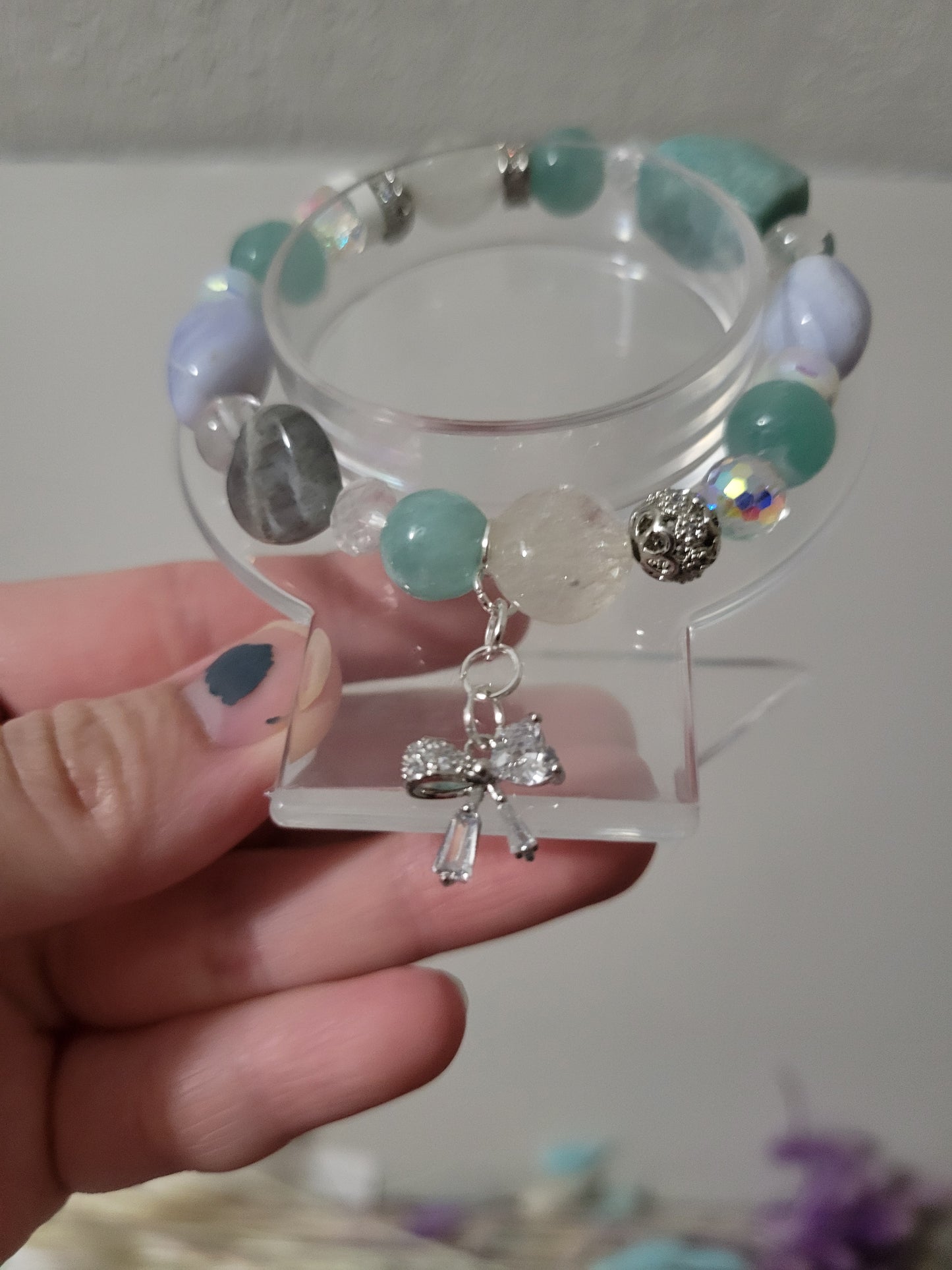 SVC8 Amazonite, Blue Lace Agate, Chinese Larimar, Clear Quartz, and Labradorite Bracelet