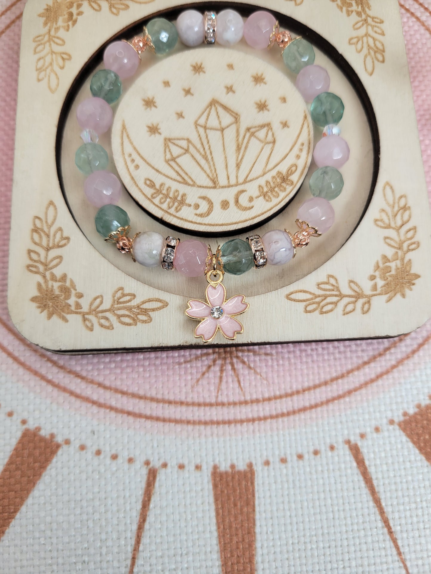 RG2 Flower Agate, Fluorite, and Rose Quartz Bracelet