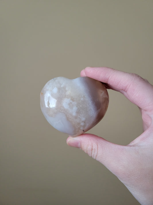 Unique Puffy Flower Agate Heart 15FR