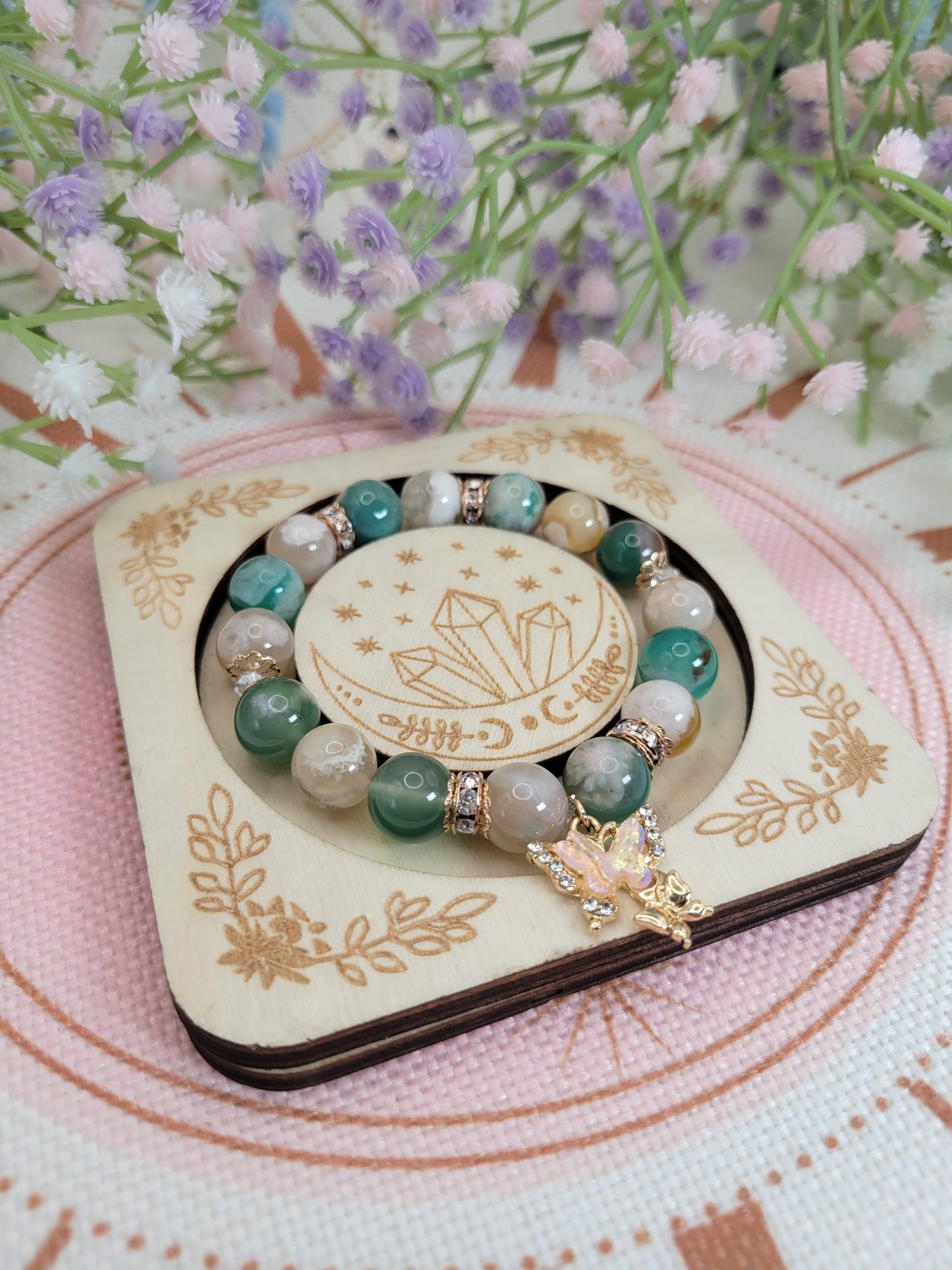 GD10 Green Flower Agate Bracelet