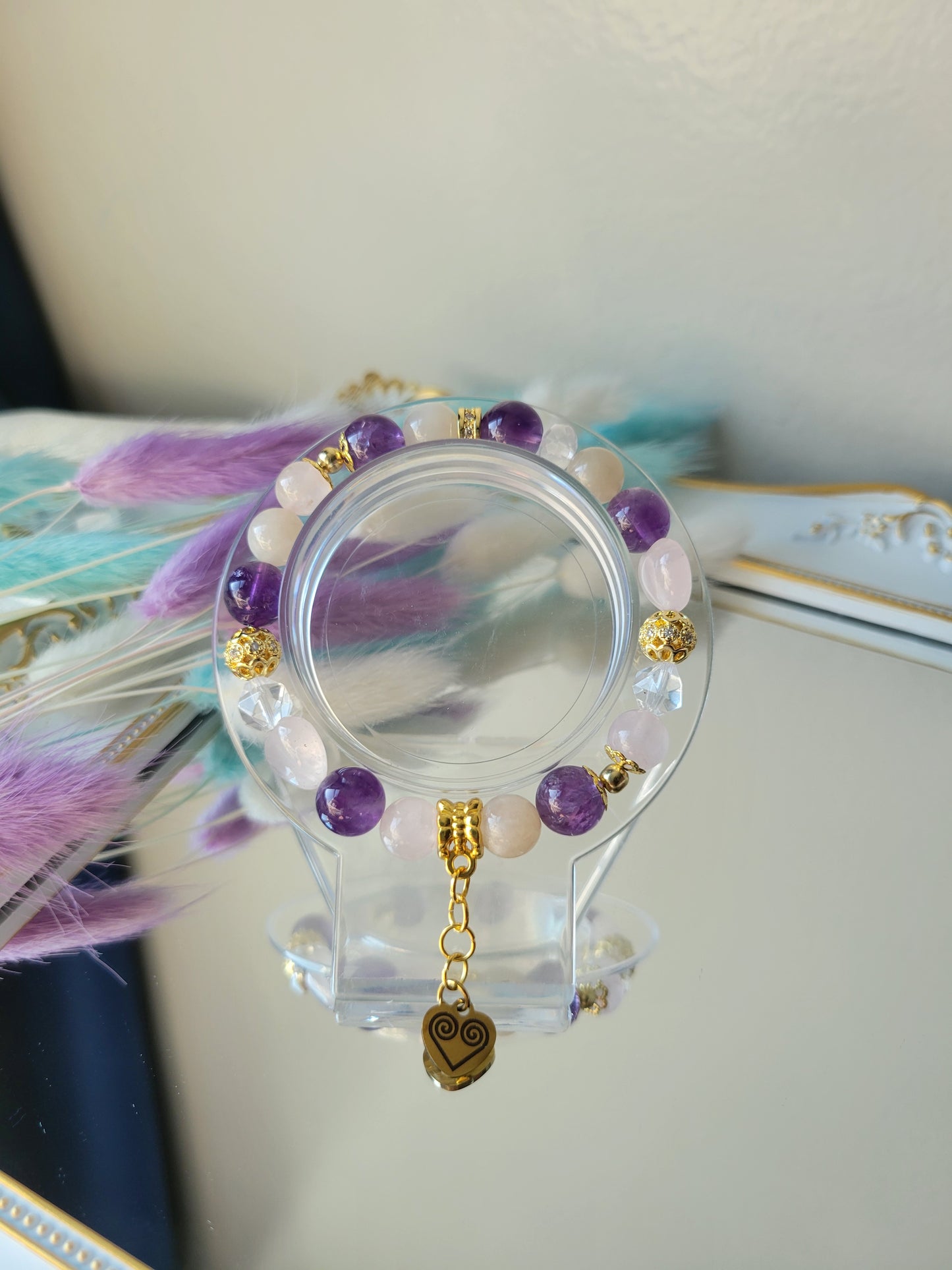 HHD2 Amethyst, Rose Quartz, and White Moonstone Bracelet