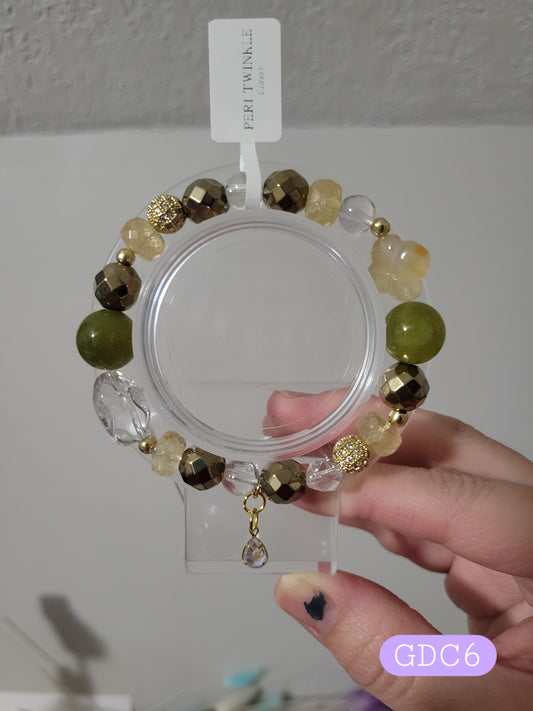 GDC6 Carnelian, Clear Quartz, Citrine, Jade, and Pyrite Bracelet