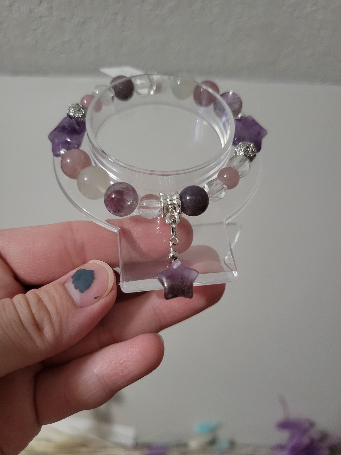 SVC4 Amethyst, Clear Quartz, Lavender Rose Quartz, and Moonstone Bracelet