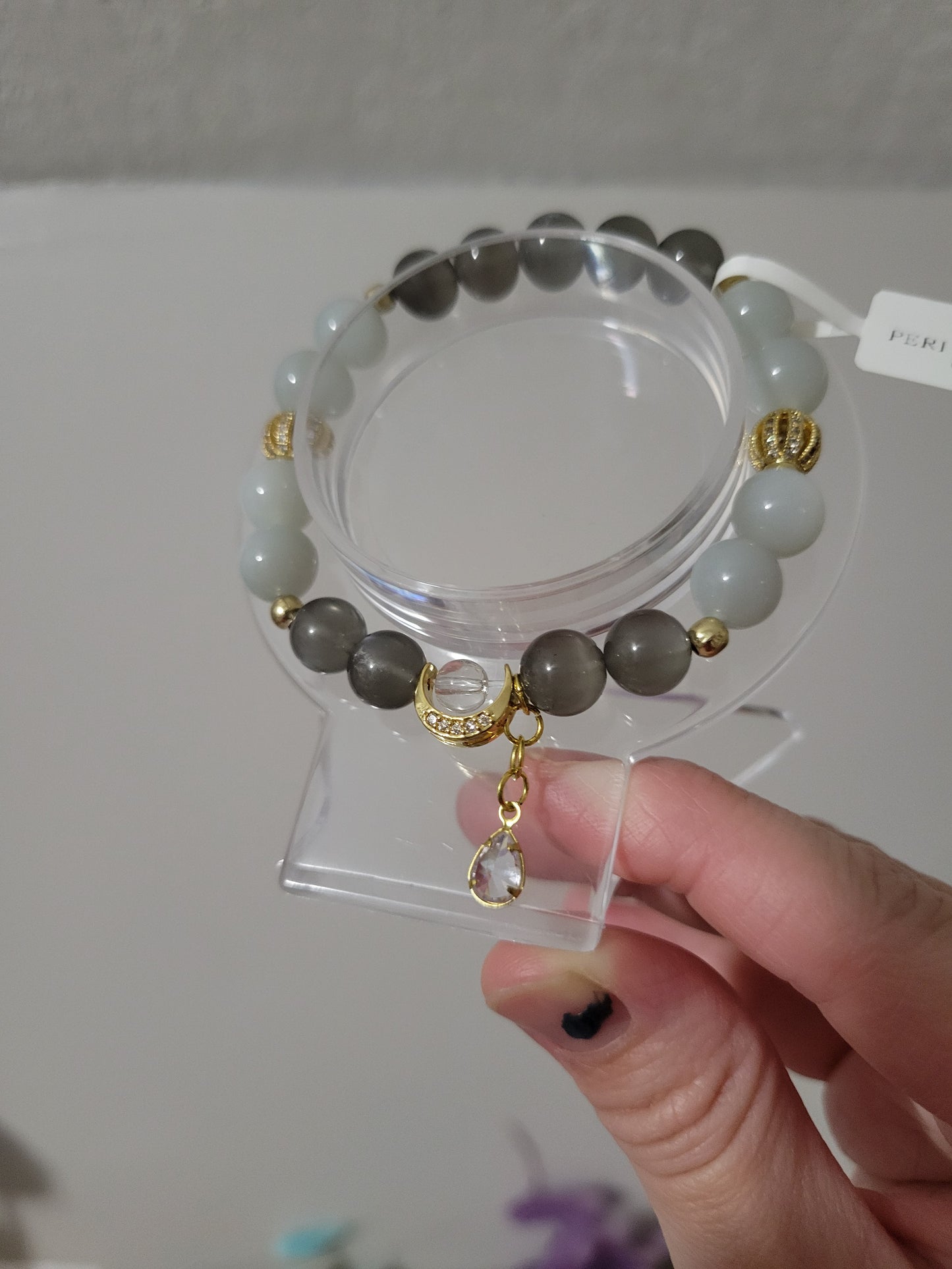 GDC4 Clear Quartz, Grey Moonstone, and White Moonstone Bracelet