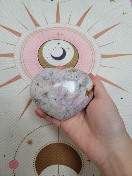 Dreamy Pastel OJ Ocean Jasper Heart Carving 50J