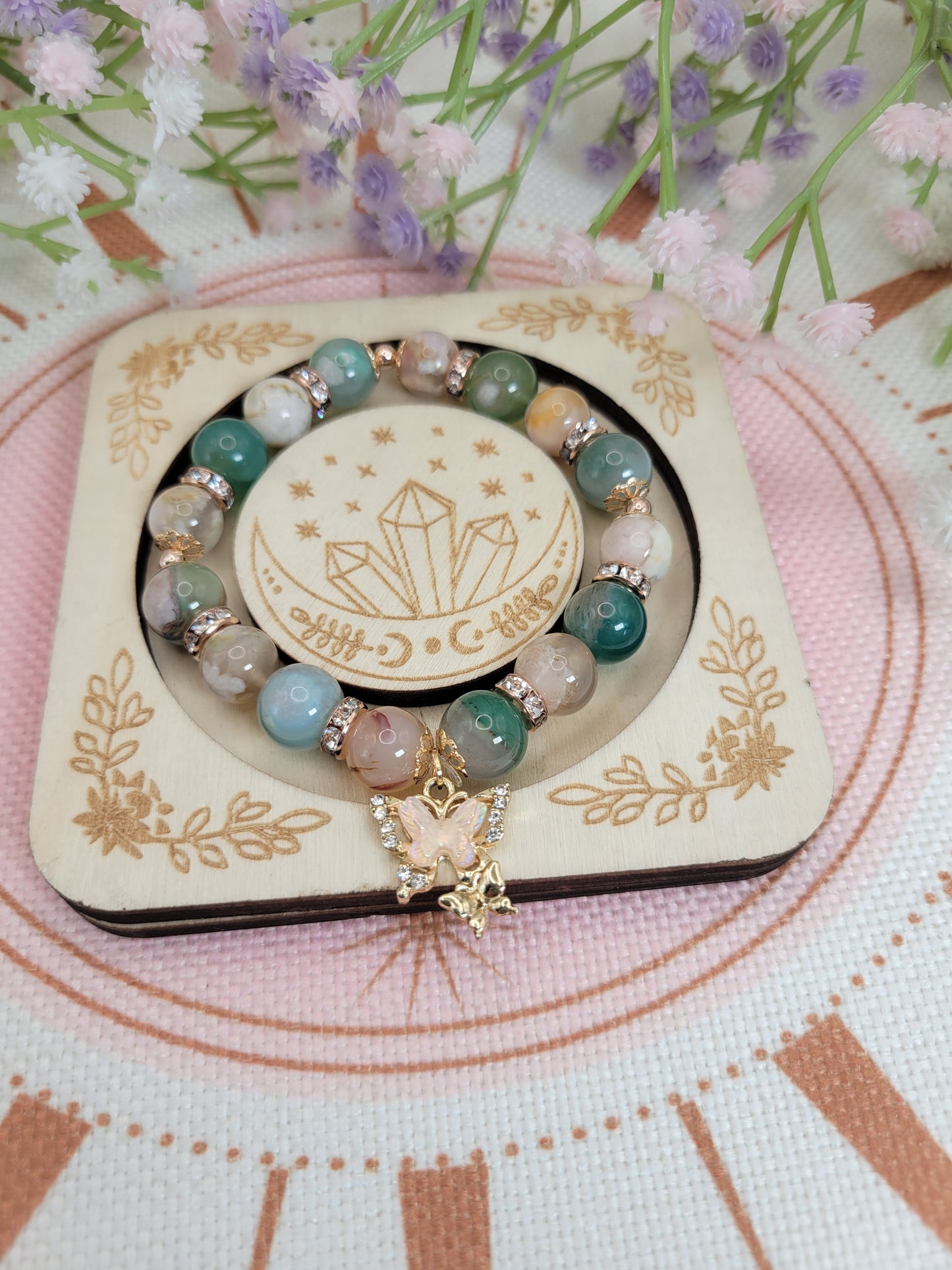 Reserved-GD14 Green Flower Agate Bracelet