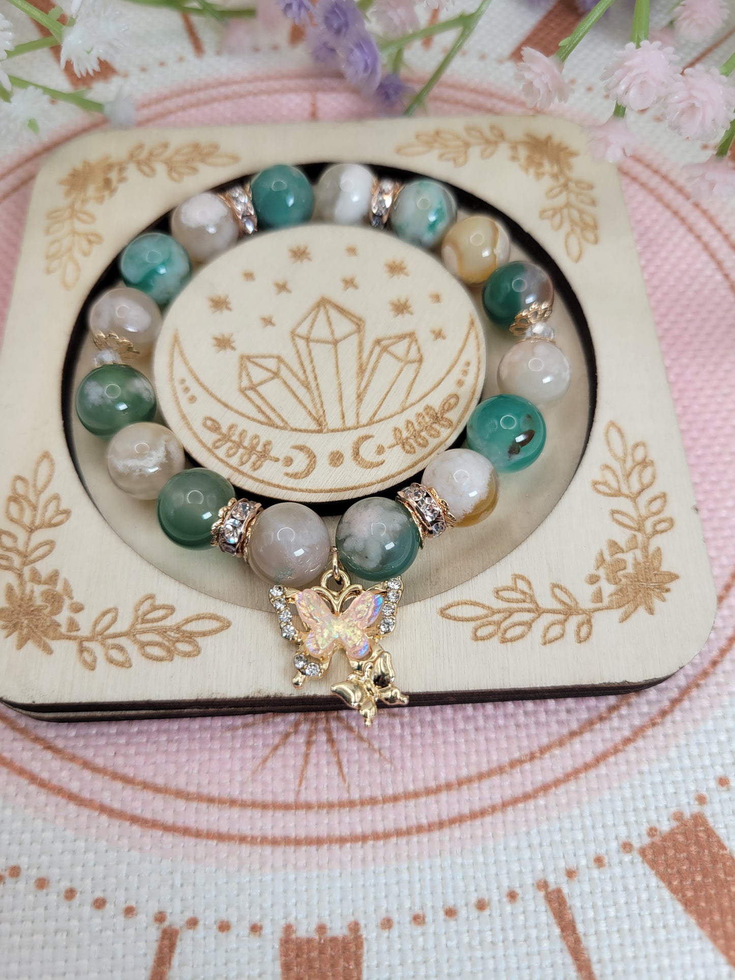 GD10 Green Flower Agate Bracelet