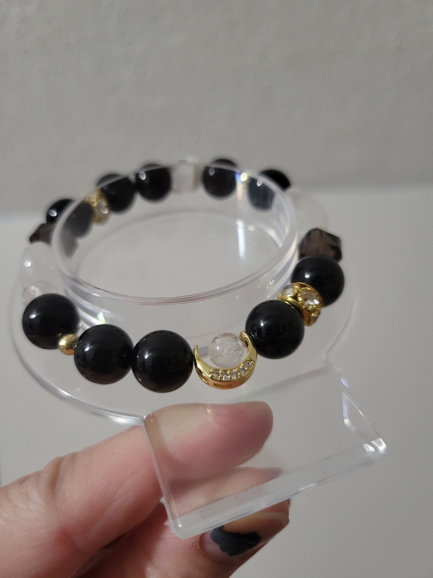 GDC10 Black Obsidian, Clear Quartz,and Ice Obsidian Bracelet