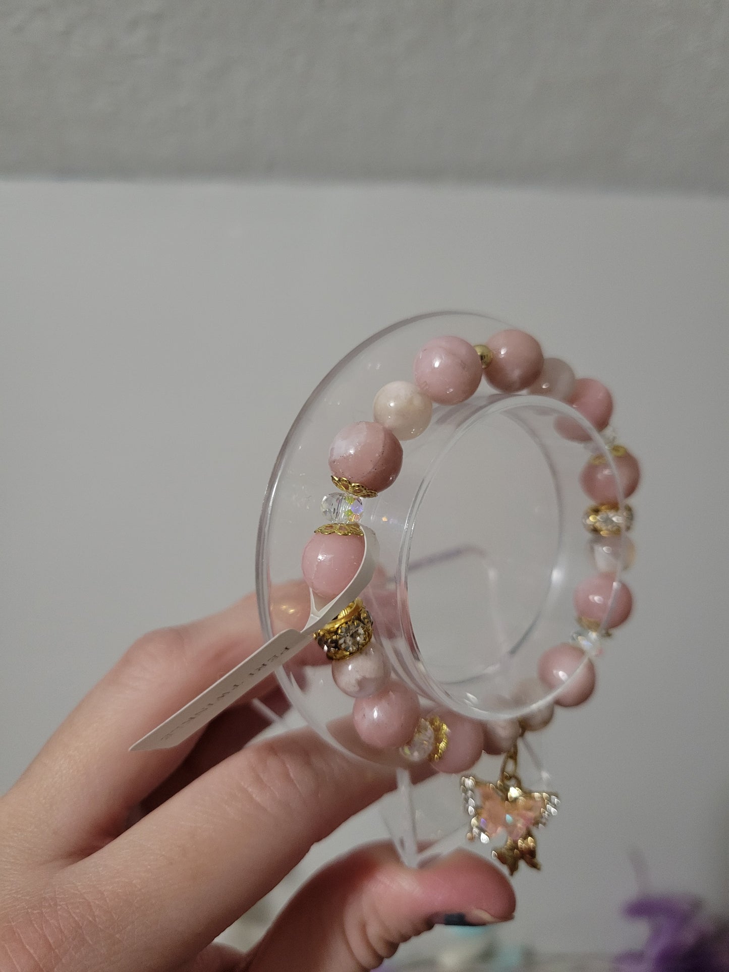 GD73 Flower Agate and Pink Opal Bracelet