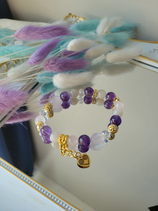 HHD2 Amethyst, Rose Quartz, and White Moonstone Bracelet