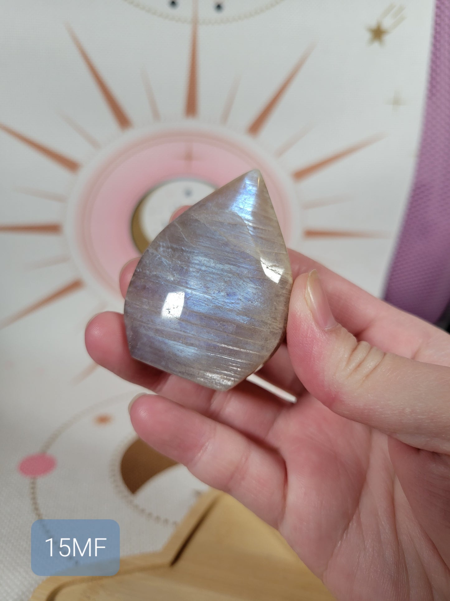 Small Flashy Moonstone Flame Teardrop Carving