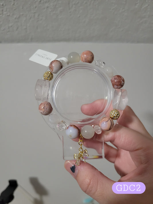 GDC2 Clear Quartz, Pink Agate, Rose Quartz, and White Moonstone Bracelet