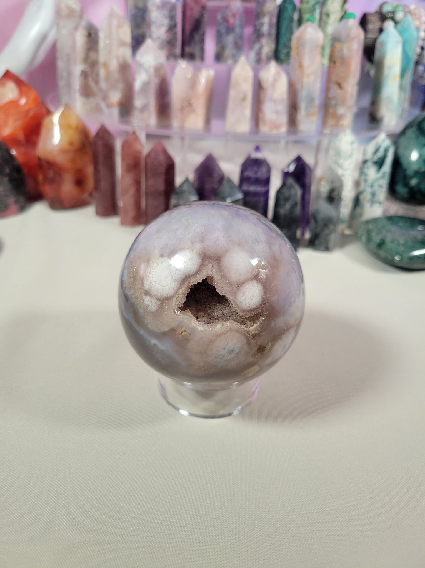 Grey Blue Flower Agate Druzy Sphere 75FF