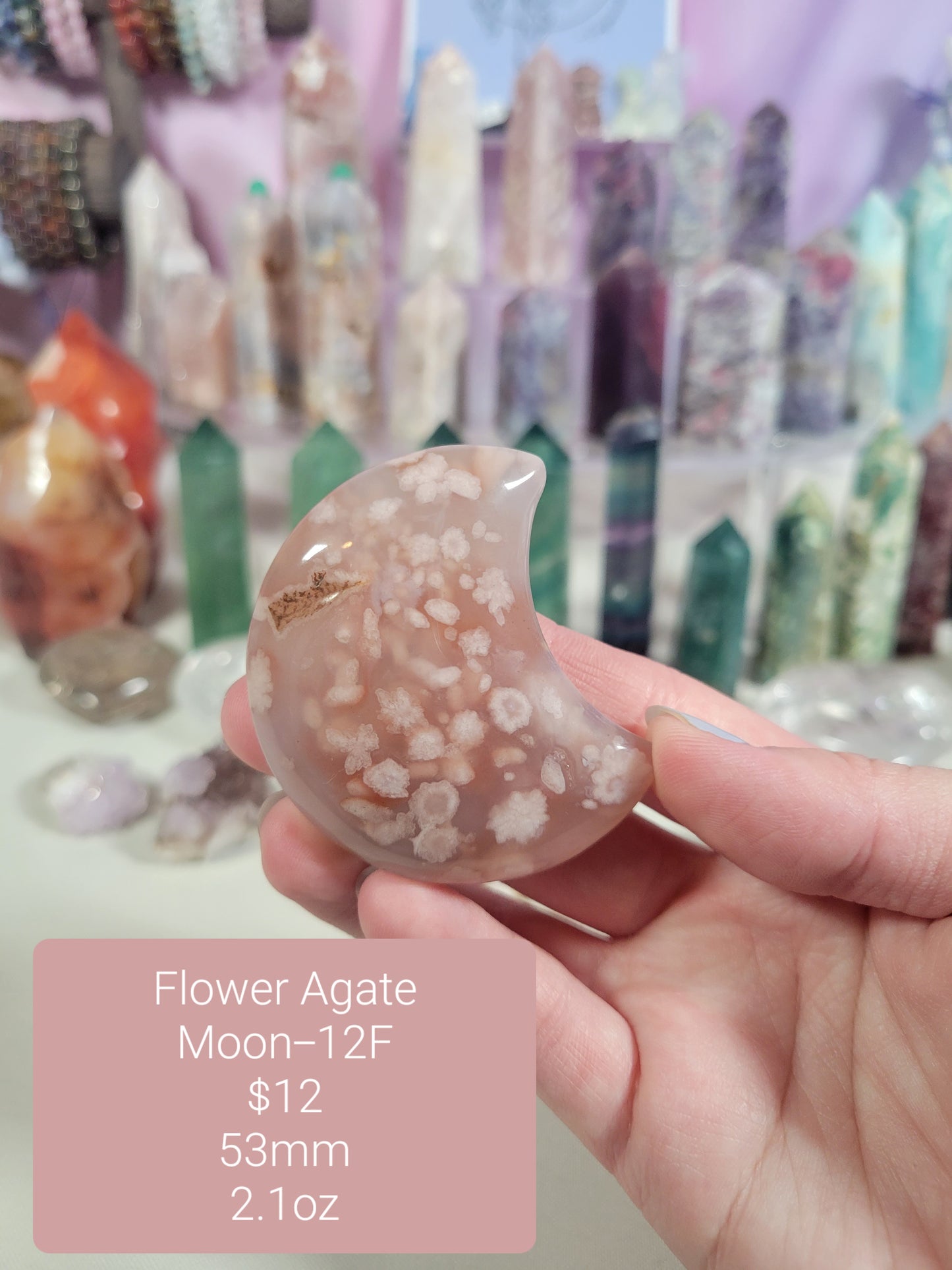 Flower Agate Moon Carving 12F