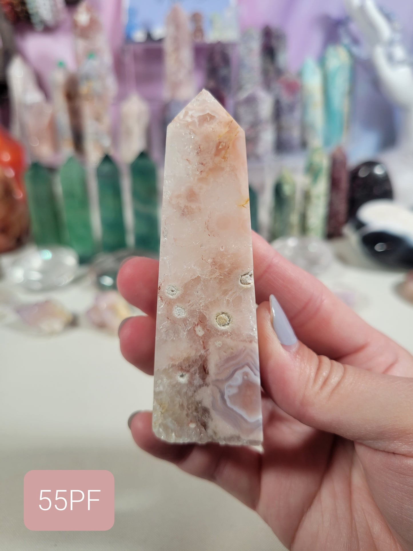 Pink Amethyst Flower Agate Point 55PF