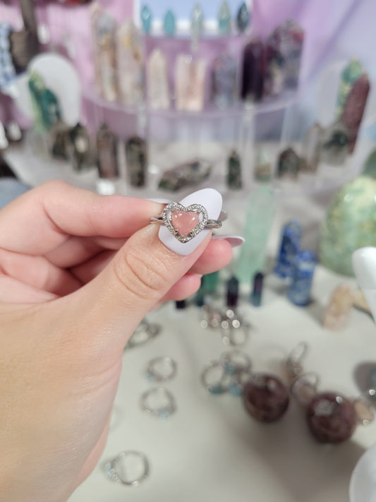 Rhodochrosite Heart Adjustable Silver Ring