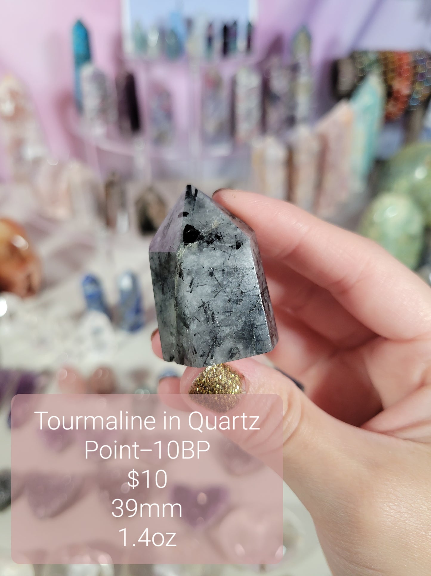 Small Black Tourmaline in Quartz Points