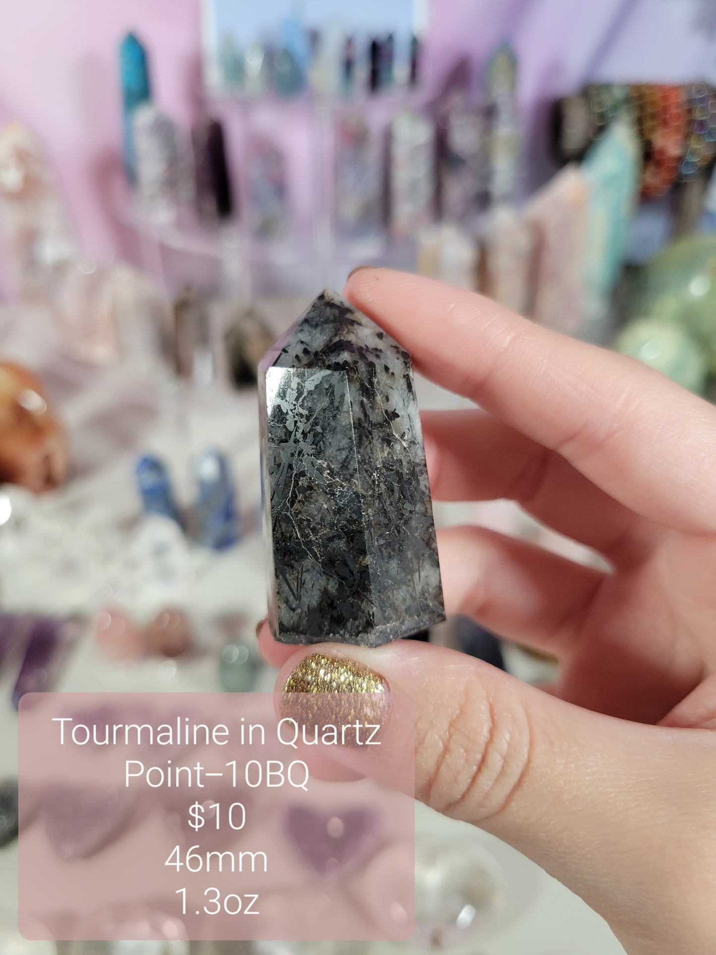 Small Black Tourmaline in Quartz Points