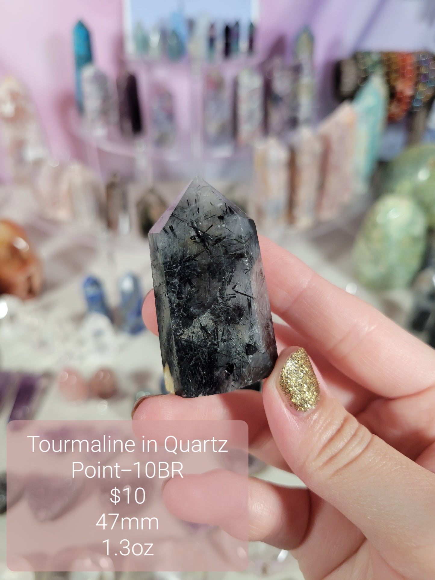 Small Black Tourmaline in Quartz Points