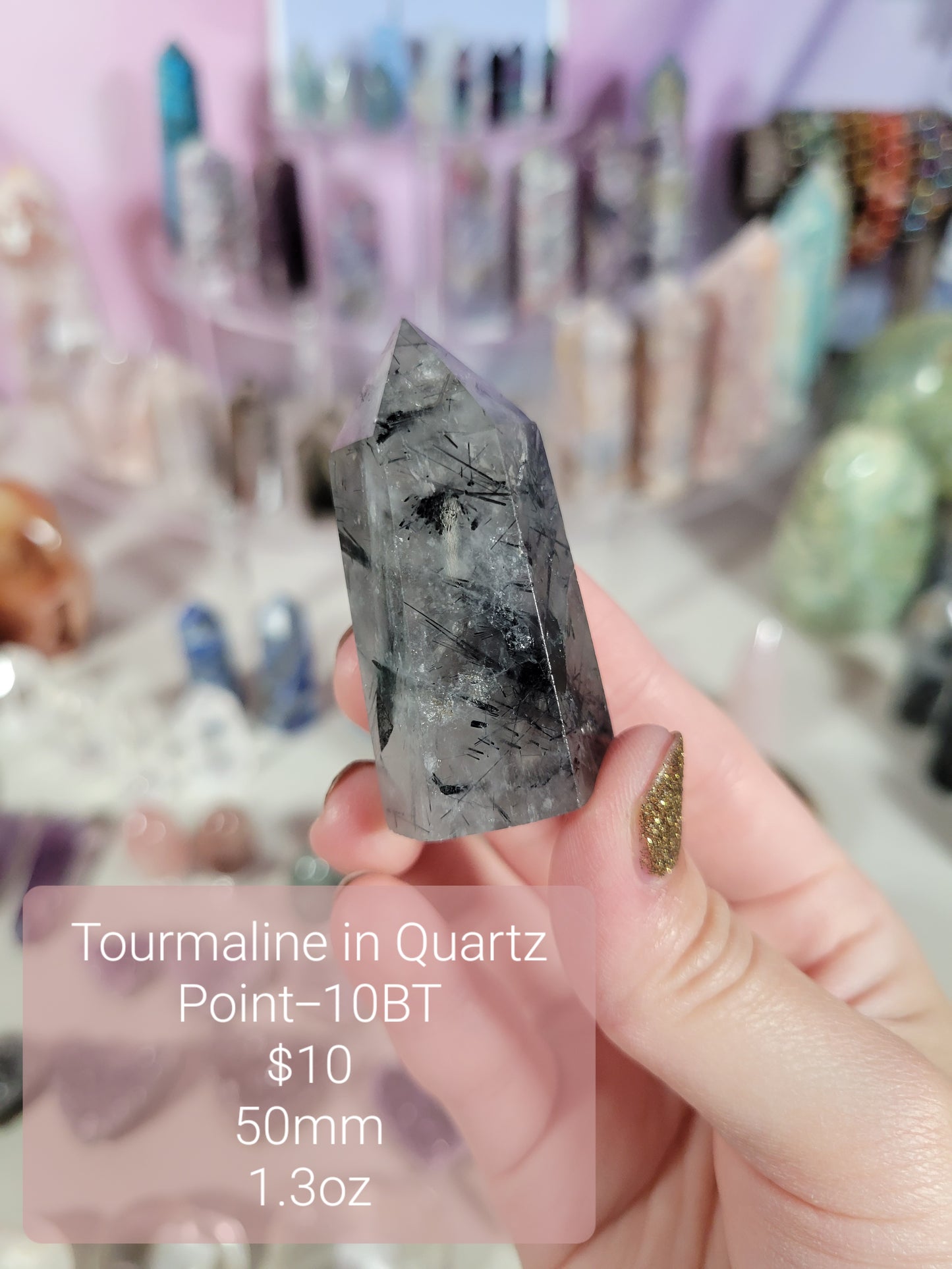 Small Black Tourmaline in Quartz Points