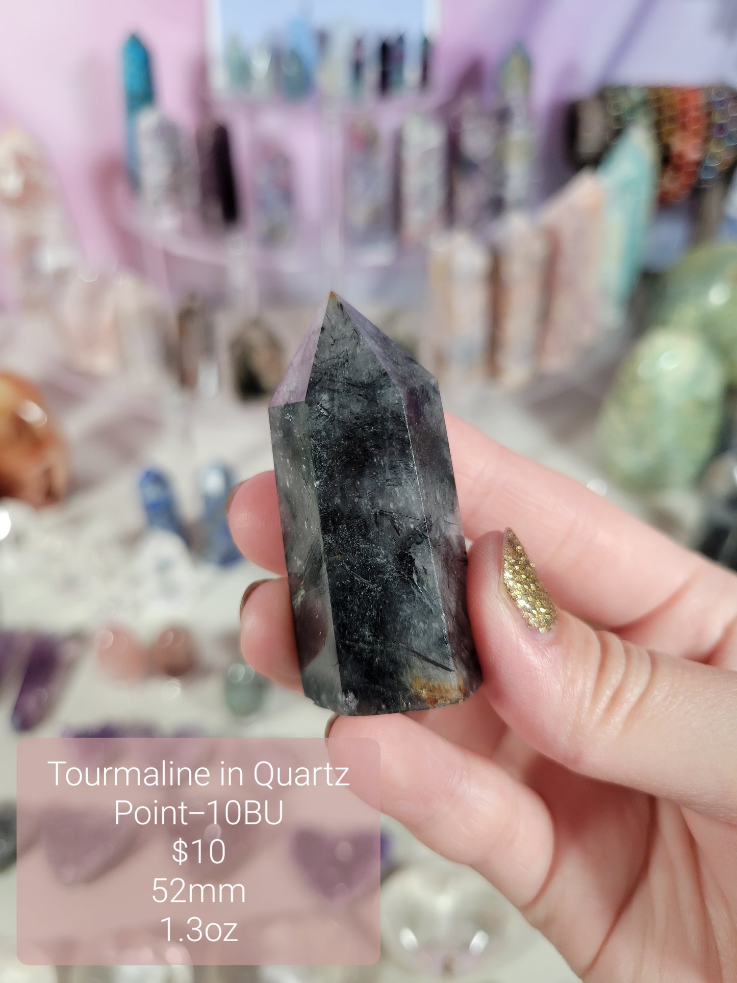 Small Black Tourmaline in Quartz Points