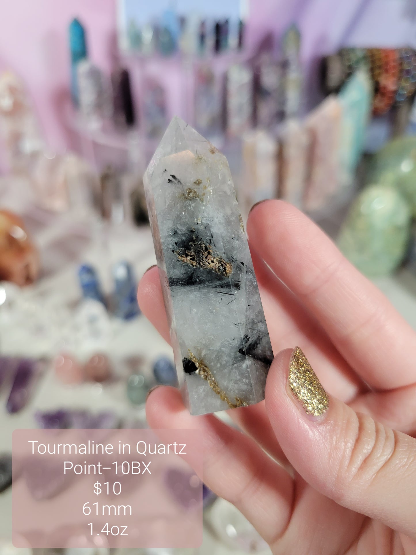 Small Black Tourmaline in Quartz Points