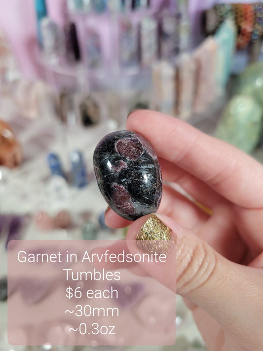 Garnet in Arvfedsonite Tumble Crystal