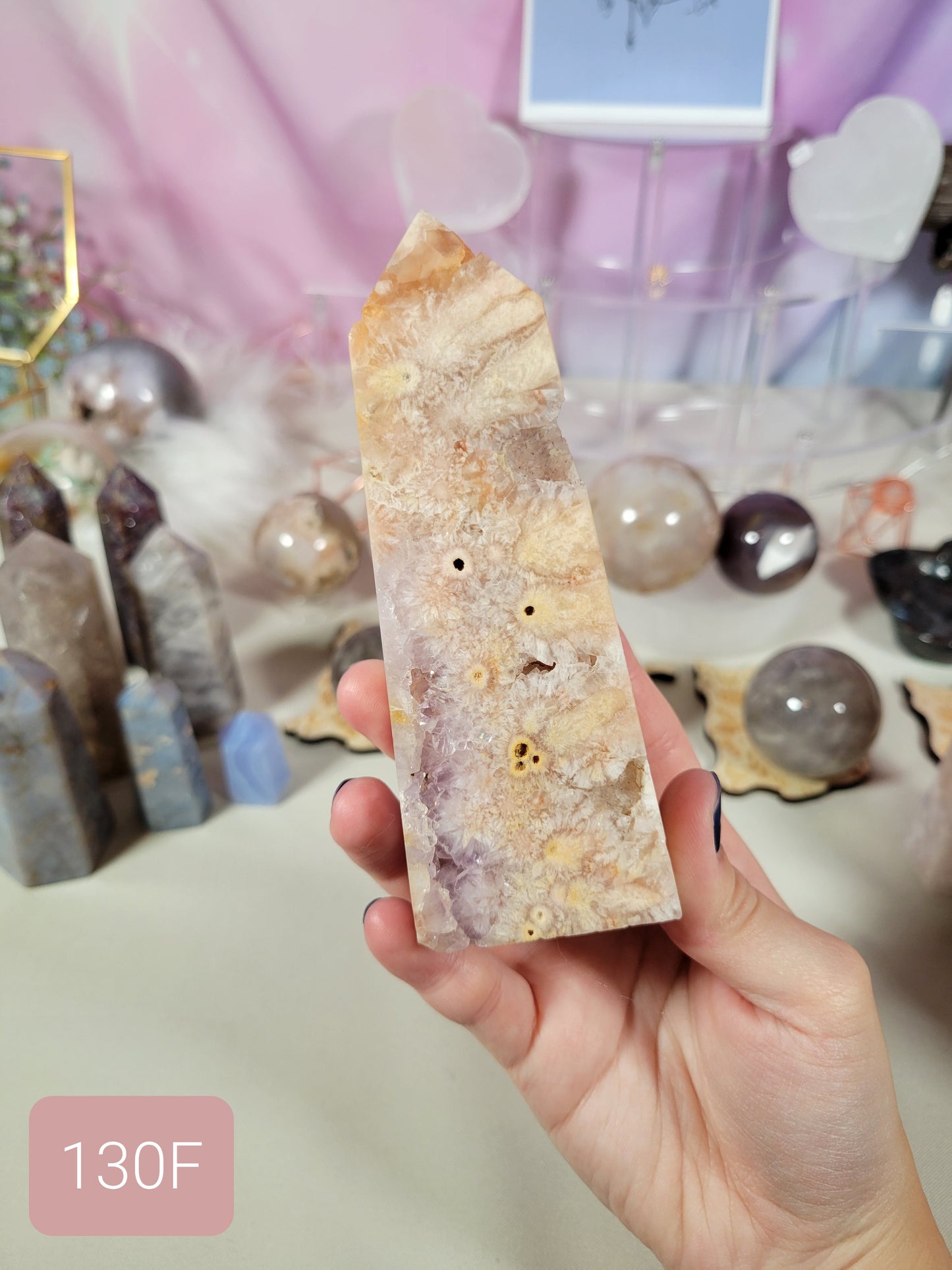 Pink Amethyst Flower Agate Tower 130F