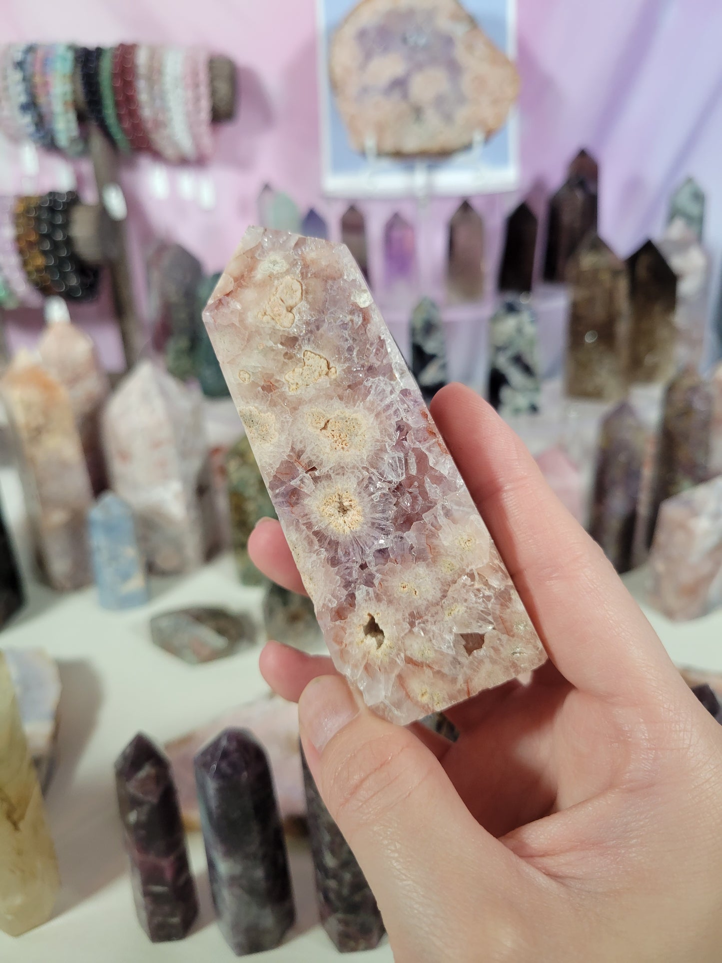 Pink Amethyst Flower Agate Tower 95PF