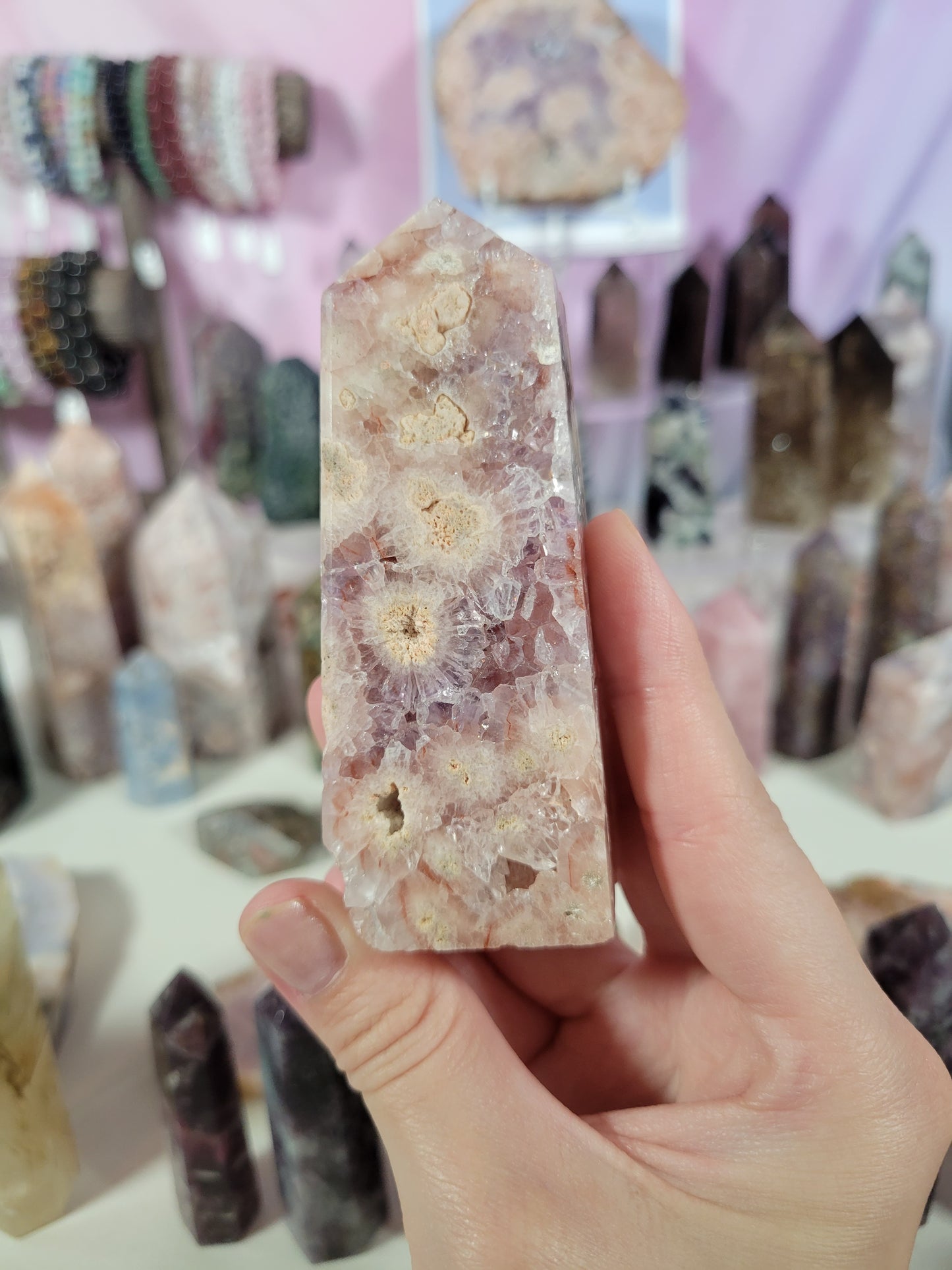 Pink Amethyst Flower Agate Tower 95PF