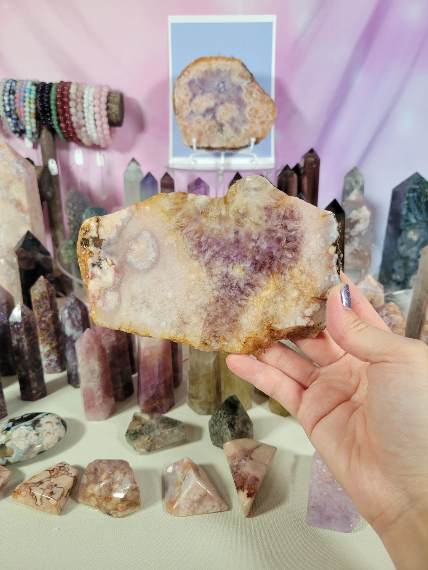 Pink Amethyst Flower Agate Slab 66P