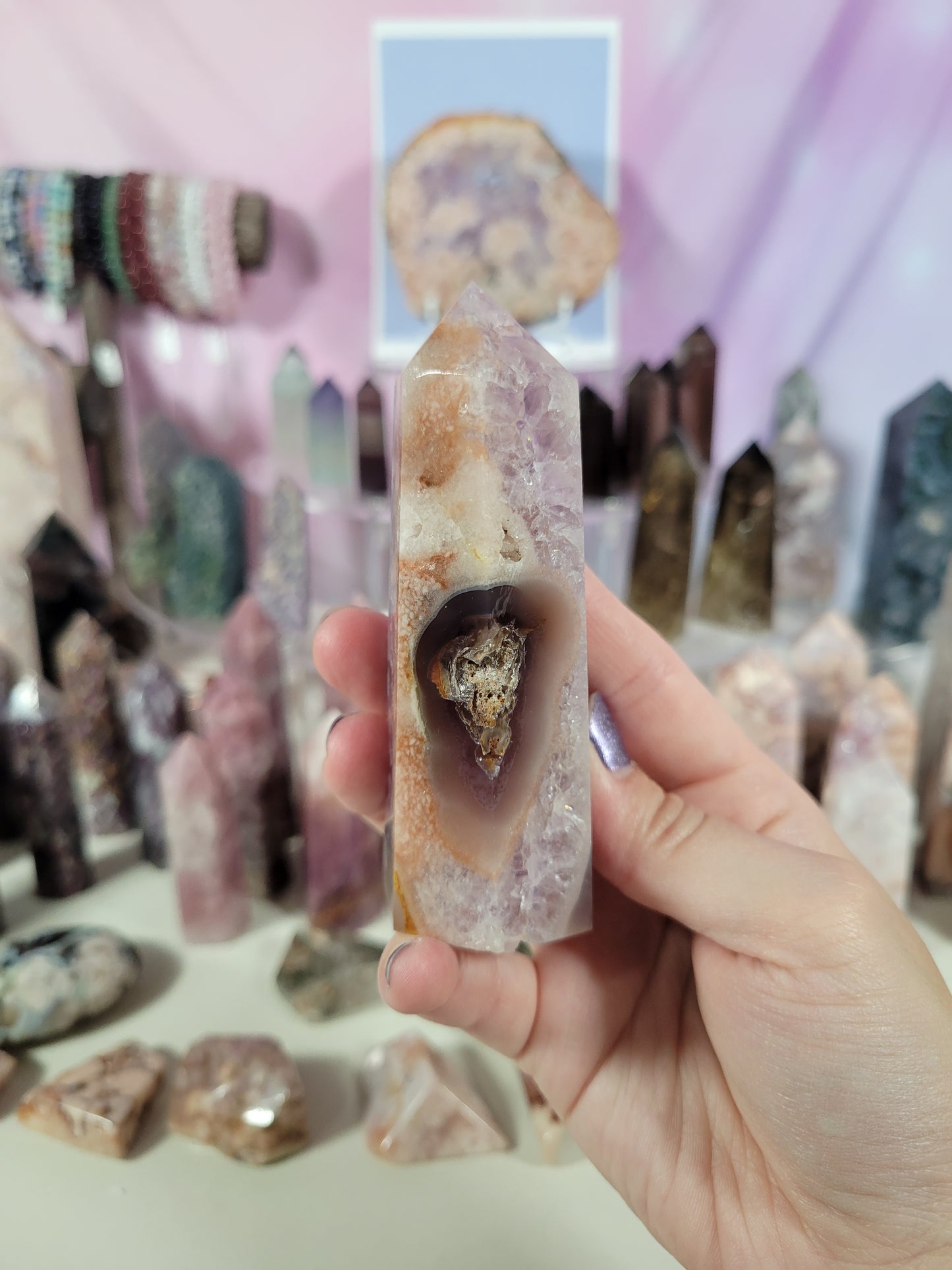 Pink Amethyst Flower Agate Point 38PP