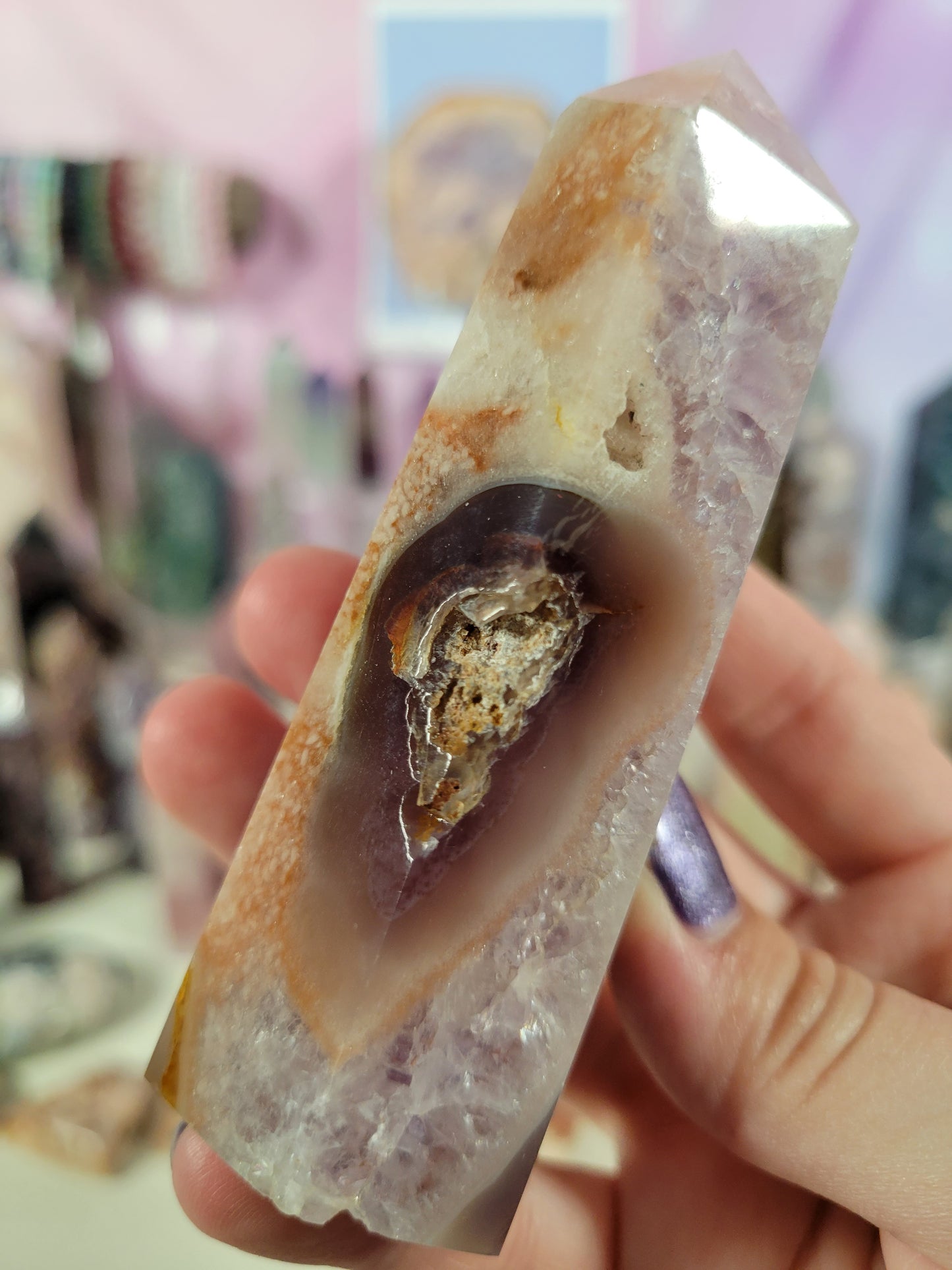 Pink Amethyst Flower Agate Point 38PP