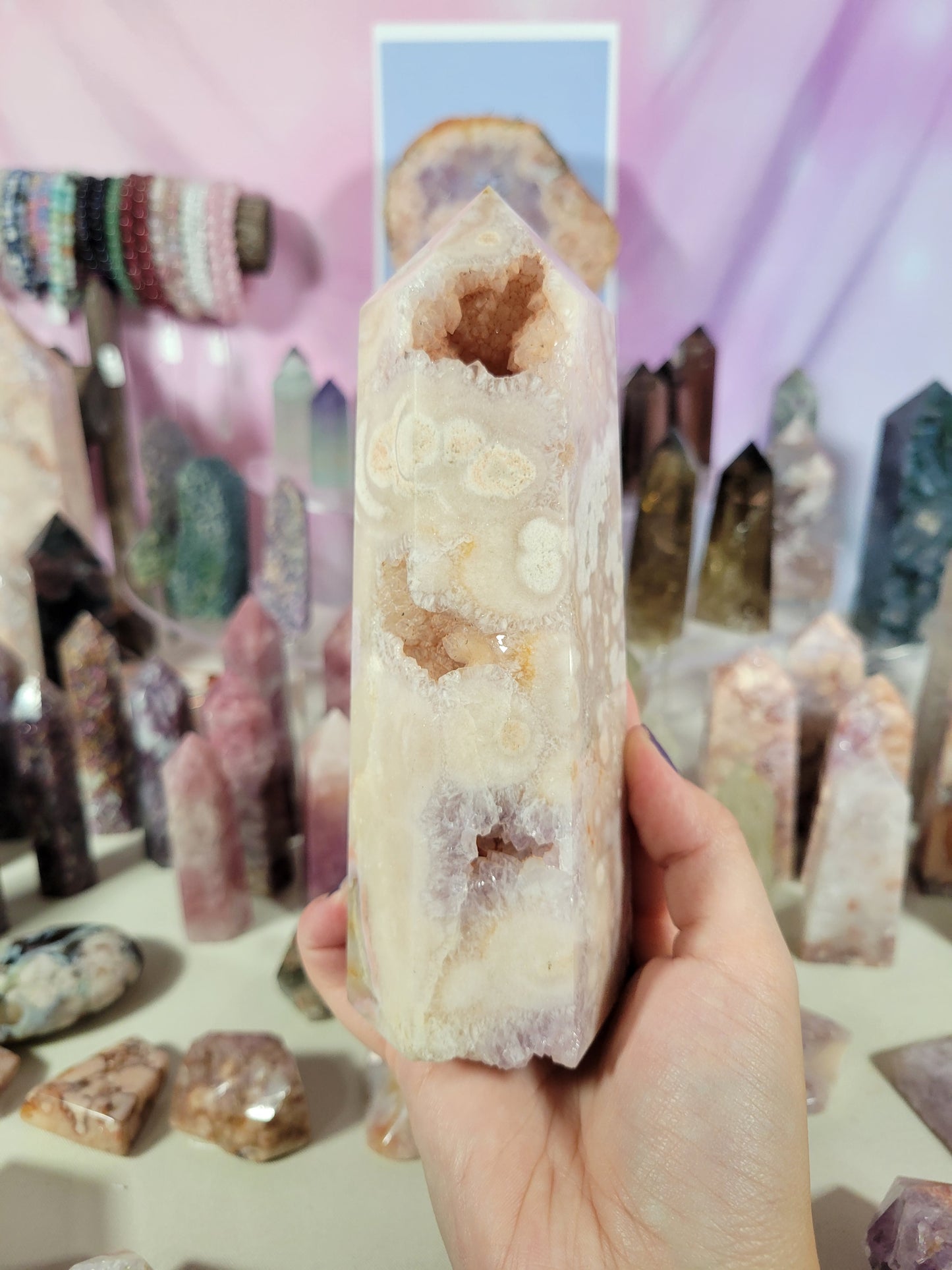 Sparkly Pink Amethyst Flower Agate Tower 180PP