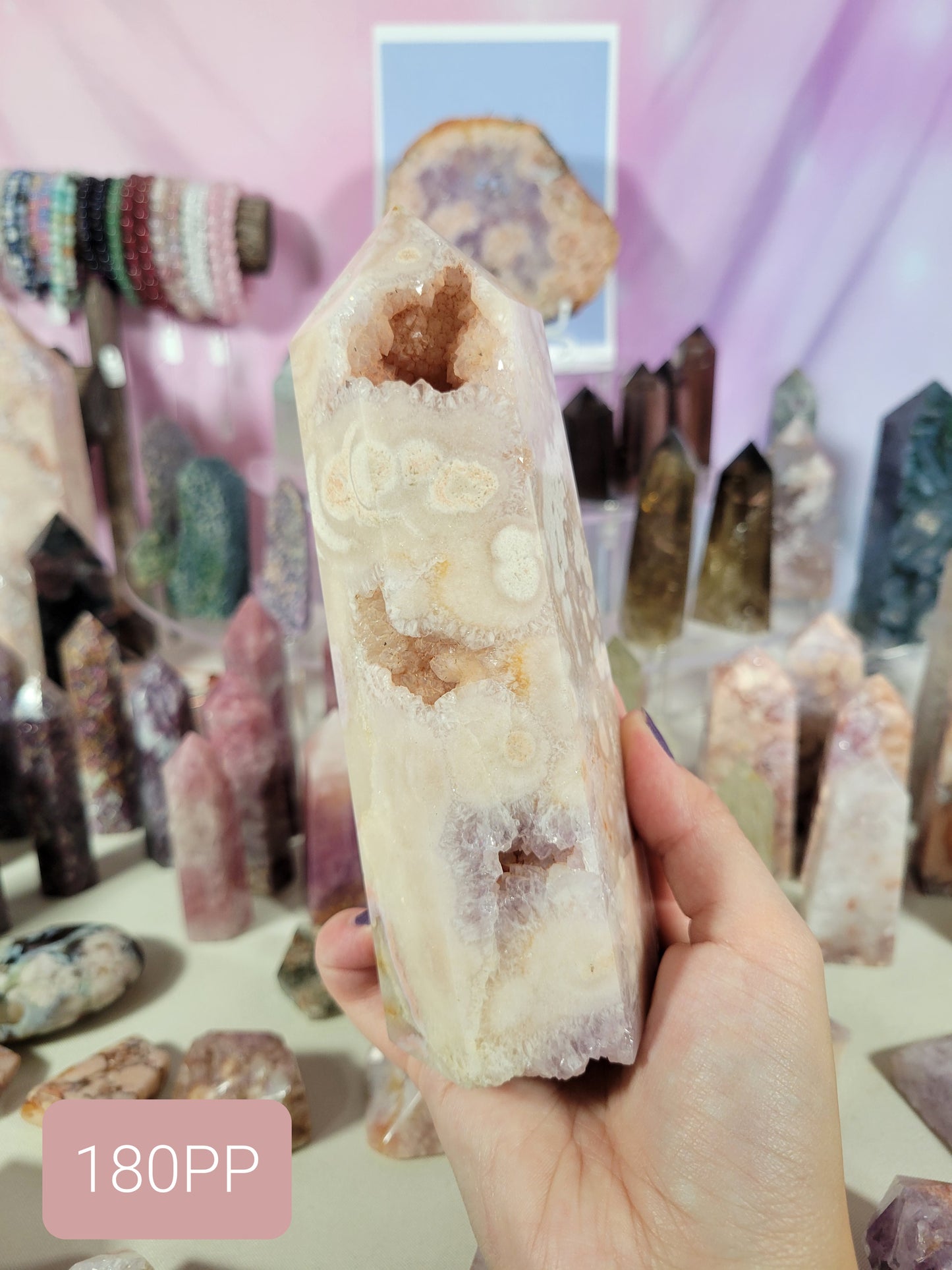 Sparkly Pink Amethyst Flower Agate Tower 180PP