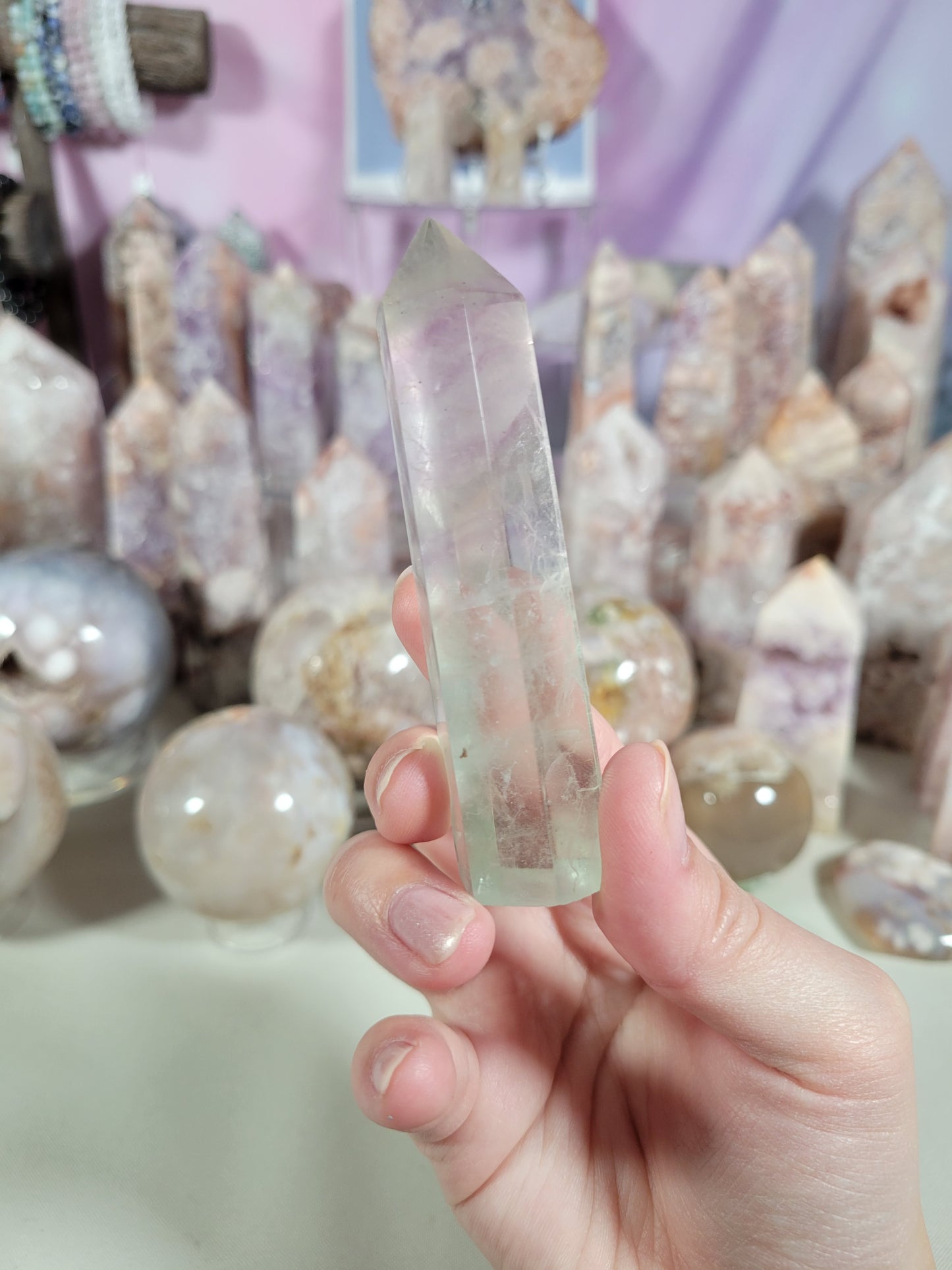 Light Watermelon Fluorite Point 15FL Imperfect