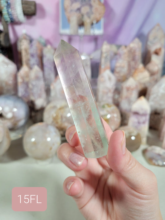 Light Watermelon Fluorite Point 15FL Imperfect